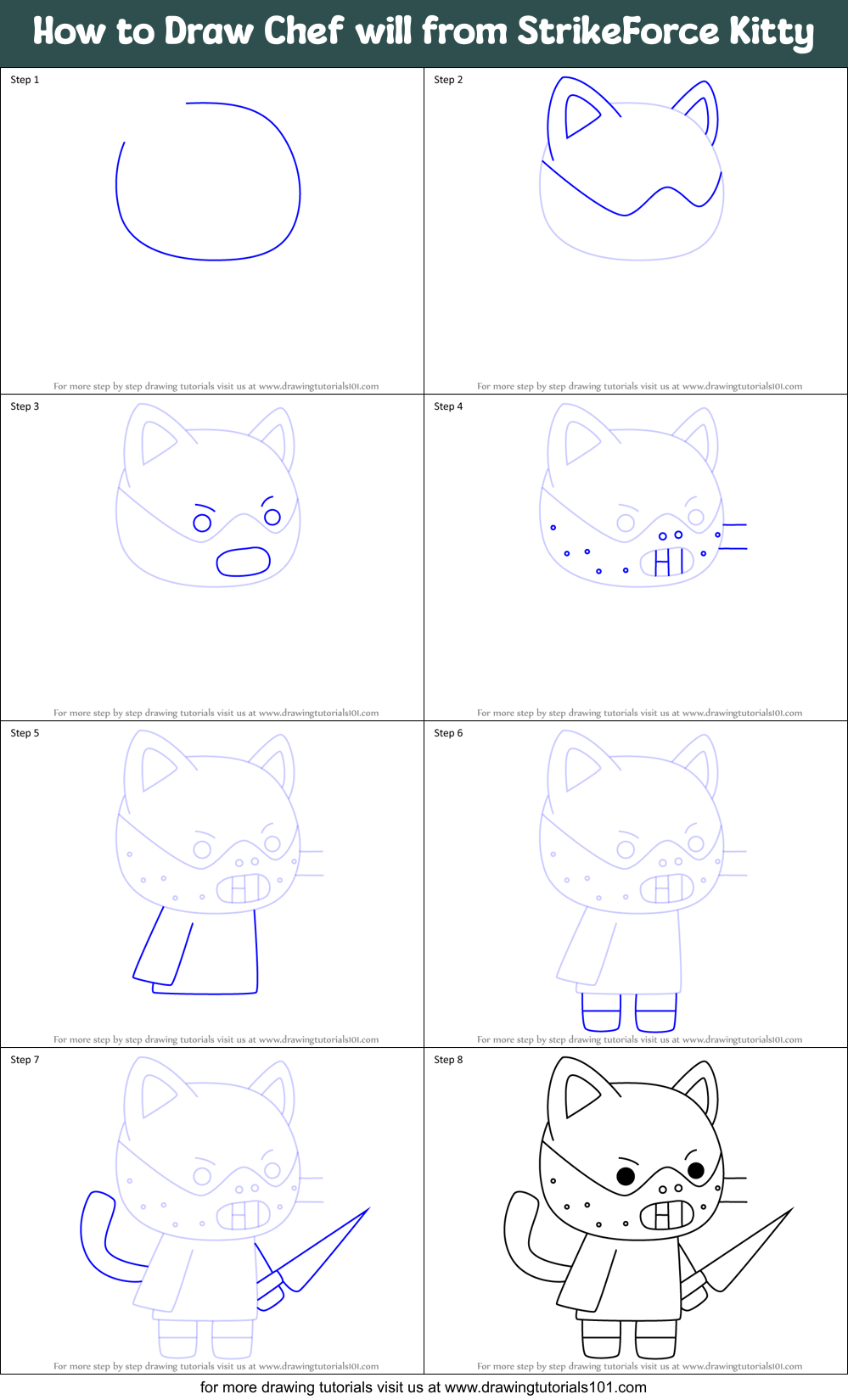 How to Draw Chef will from StrikeForce Kitty Printable Step by Step