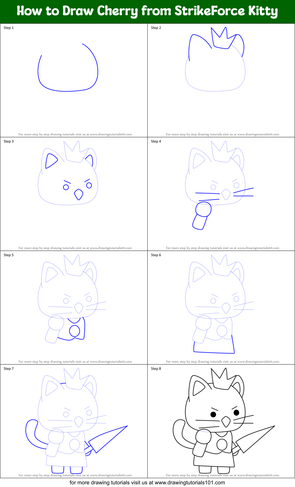 How to Draw Cherry from StrikeForce Kitty Printable Step by Step
