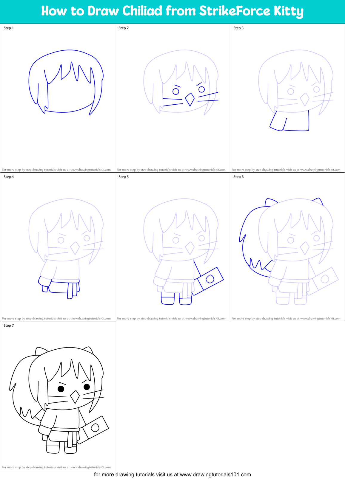 How to Draw Chiliad from StrikeForce Kitty Printable Step by Step