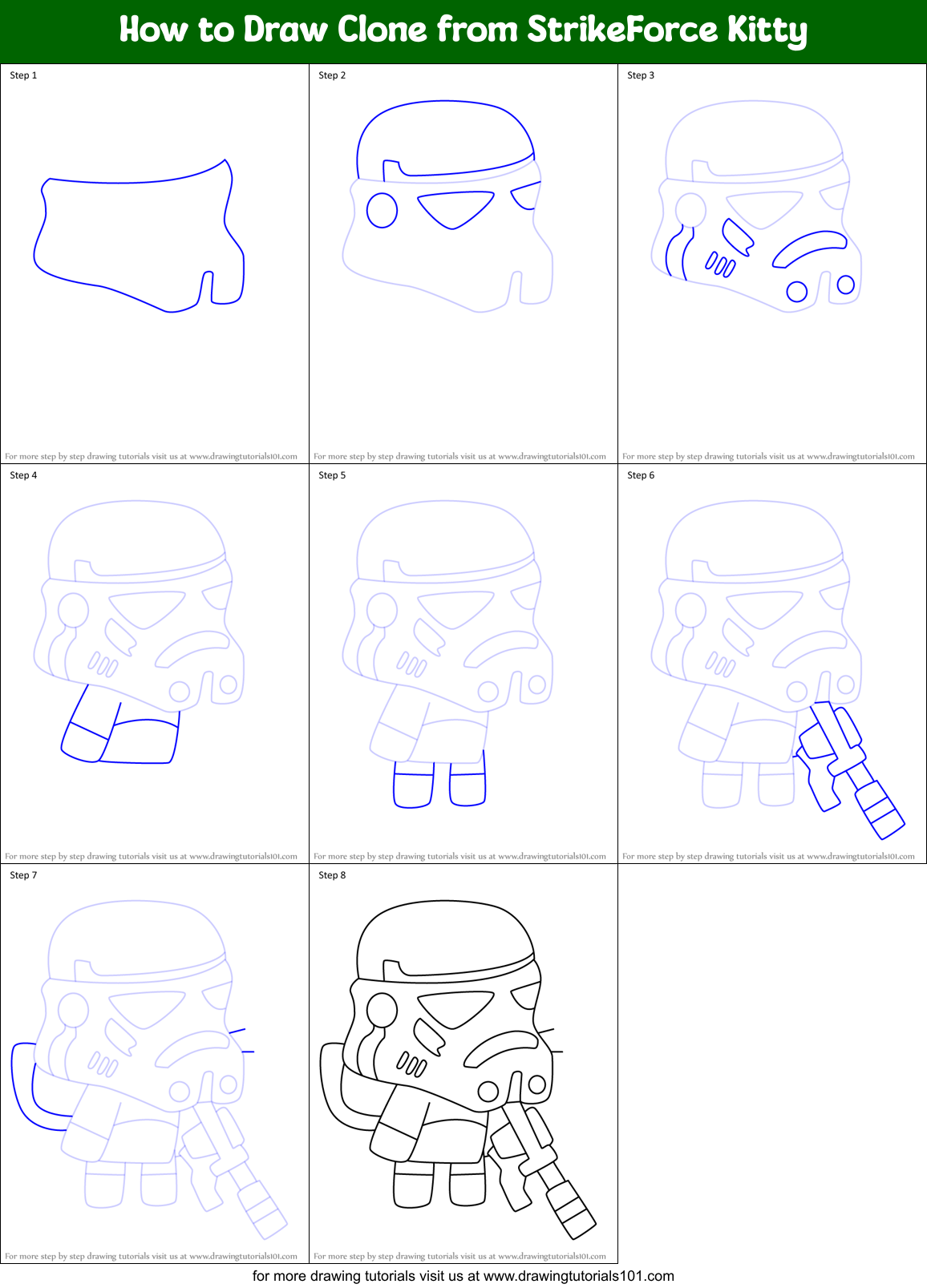 How to Draw Clone from StrikeForce Kitty Printable Step by Step