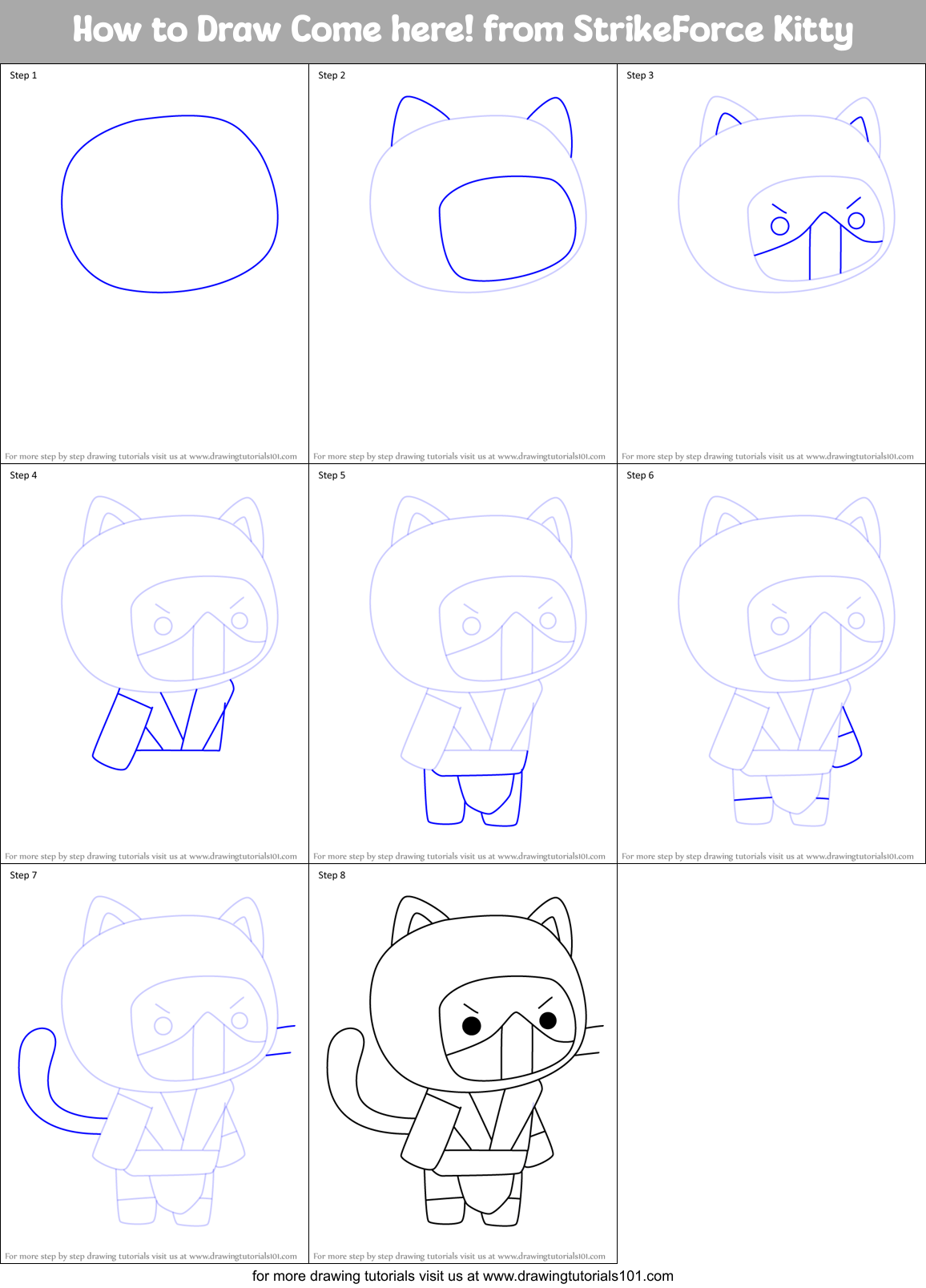 How to Draw Come here! from StrikeForce Kitty Printable Step by Step