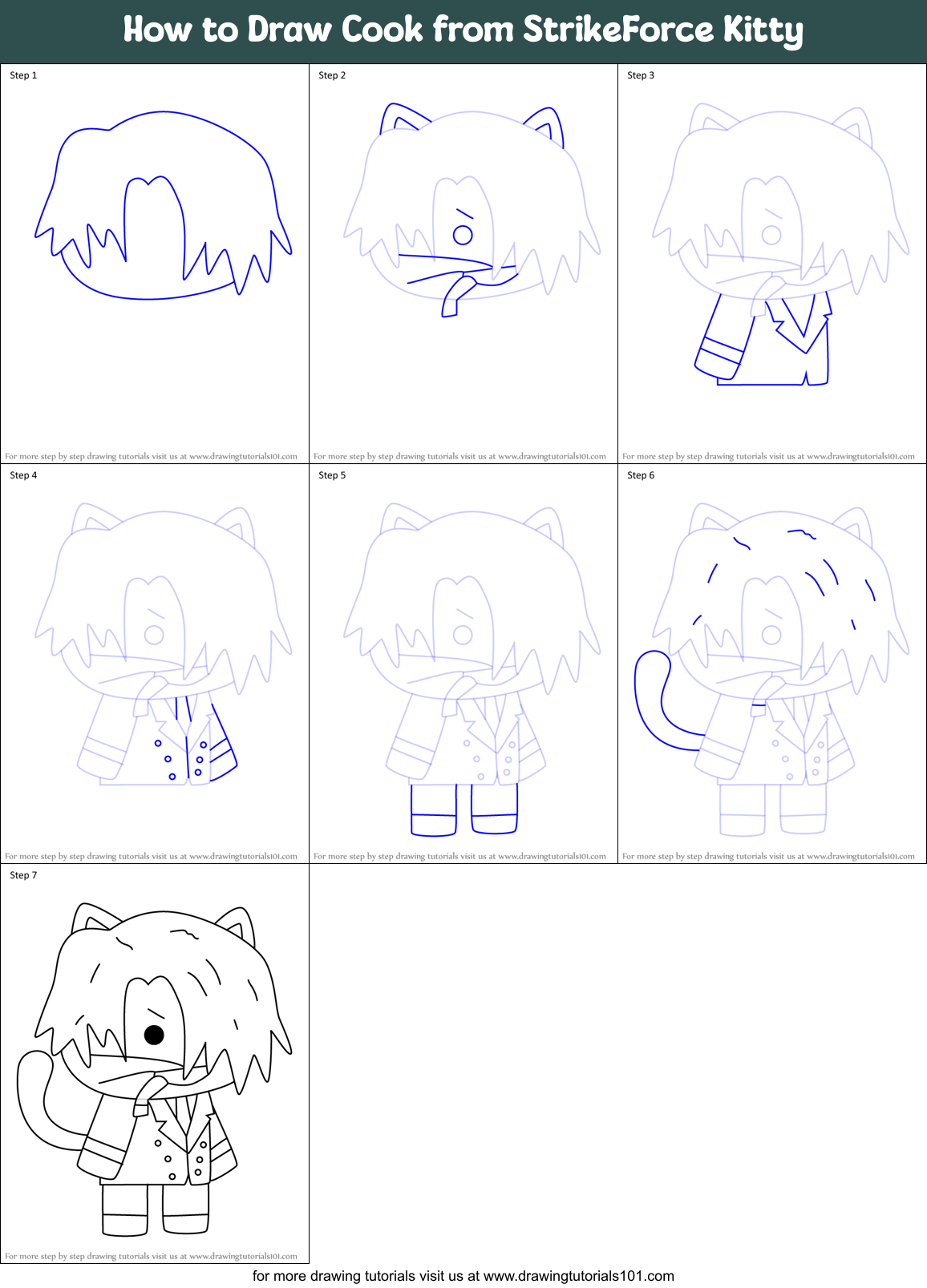 How to Draw Cook from StrikeForce Kitty Printable Step by Step