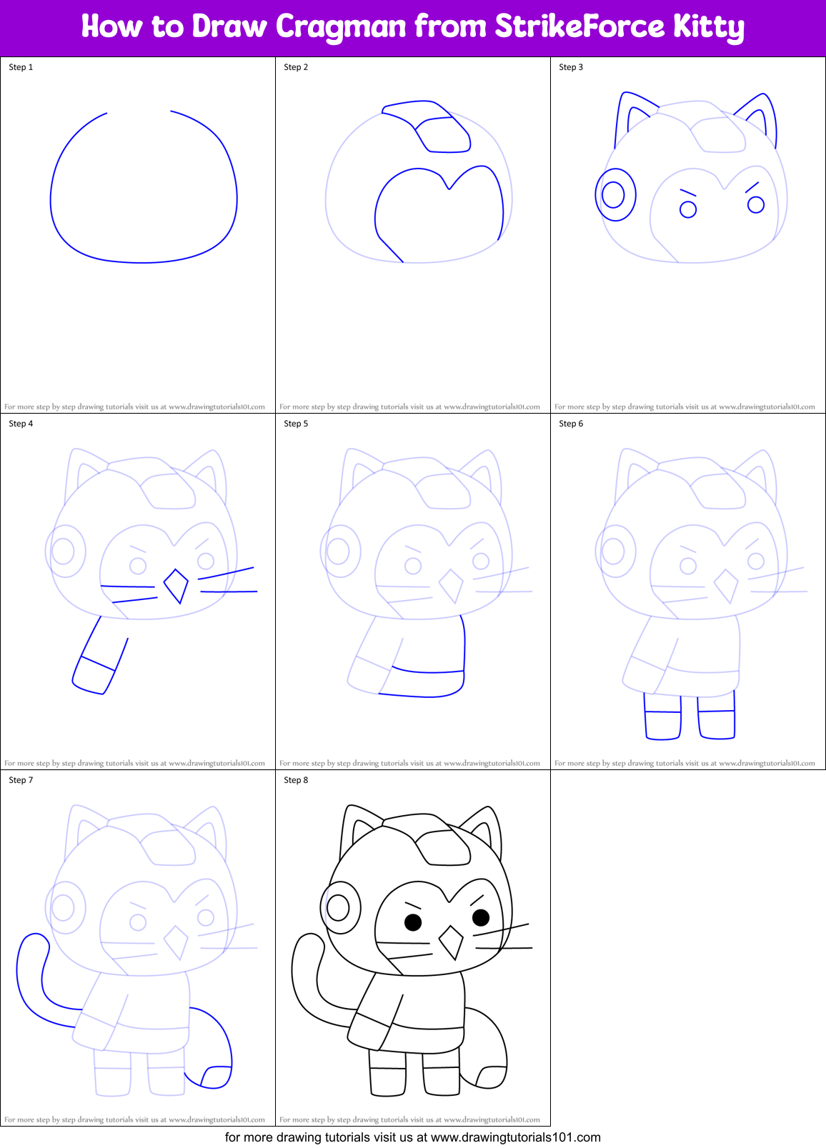 How to Draw Cragman from StrikeForce Kitty Printable Step by Step
