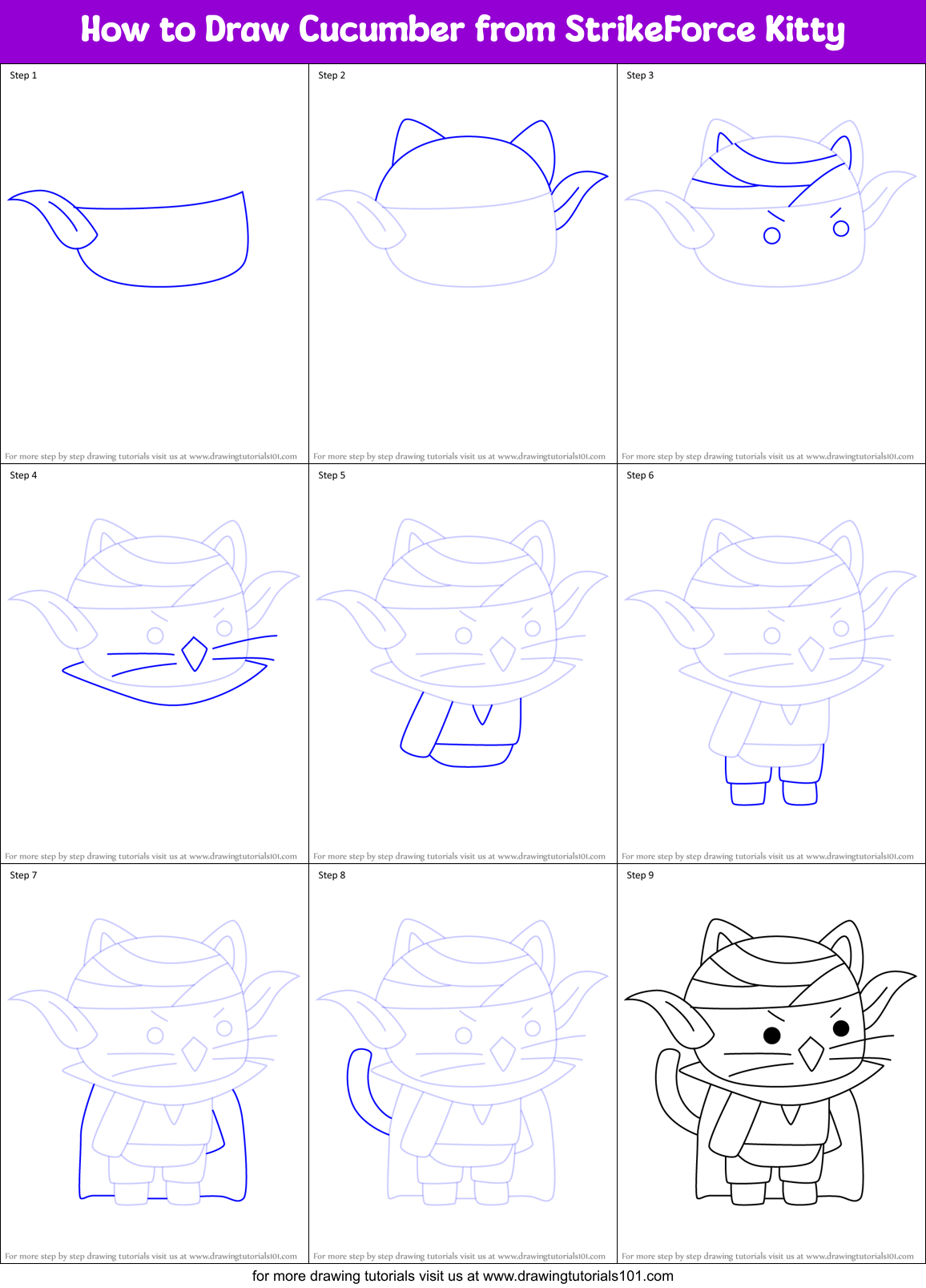 How to Draw Cucumber from StrikeForce Kitty Printable Step by Step