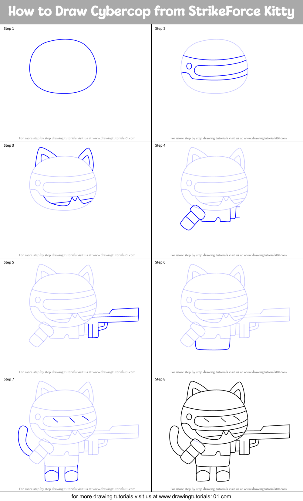 How to Draw Cybercop from StrikeForce Kitty Printable Step by Step