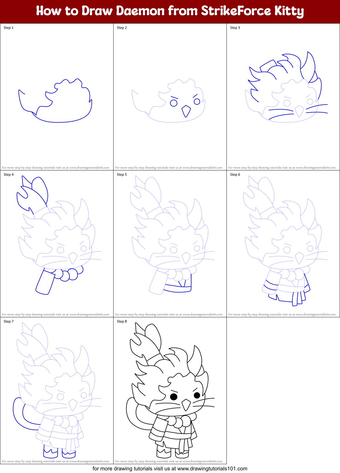 How to Draw Daemon from StrikeForce Kitty Printable Step by Step