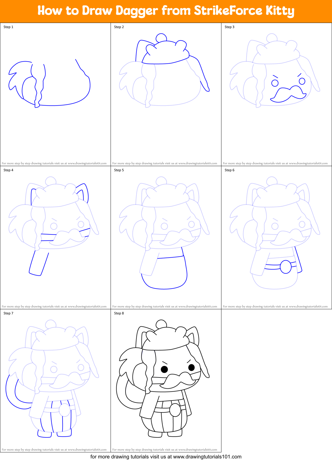 How to Draw Dagger from StrikeForce Kitty Printable Step by Step