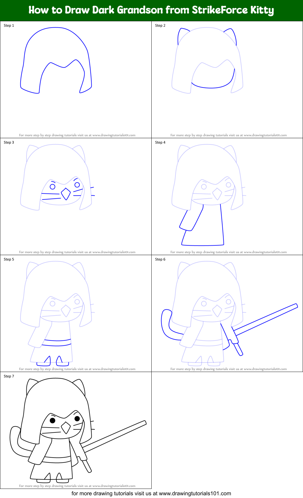 How to Draw Dark Grandson from StrikeForce Kitty Printable Step by Step