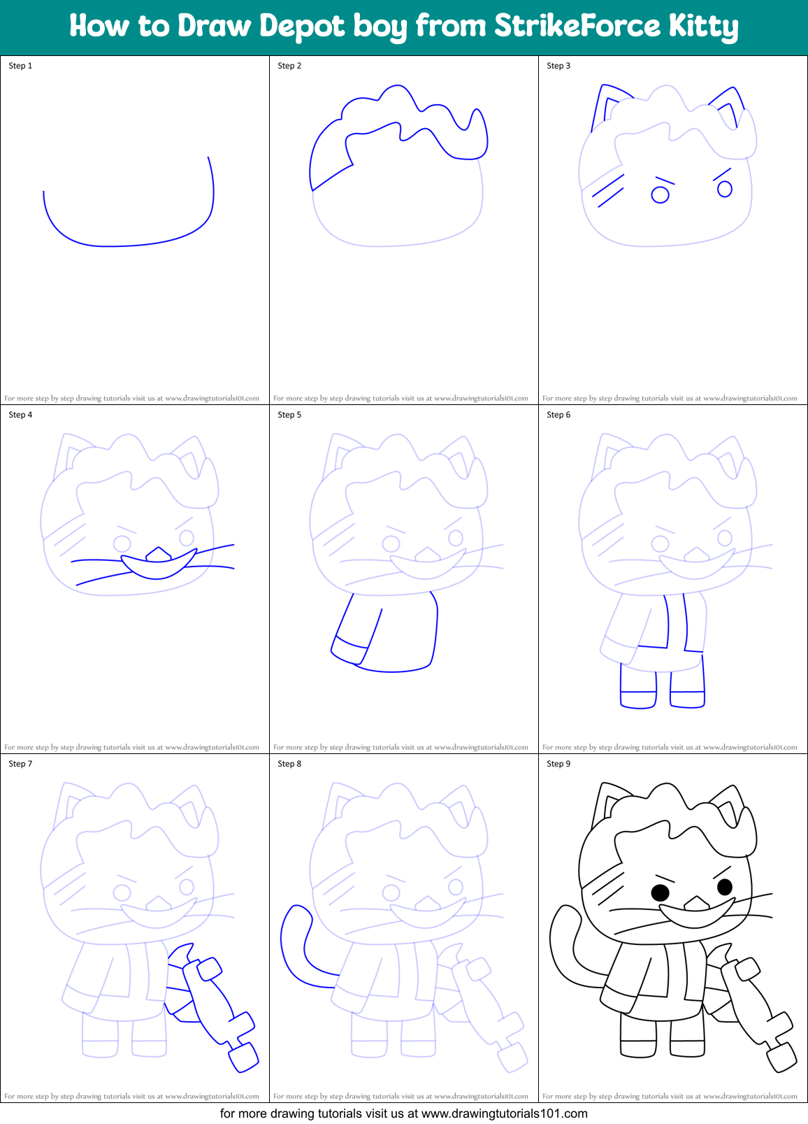 How to Draw Depot boy from StrikeForce Kitty Printable Step by Step