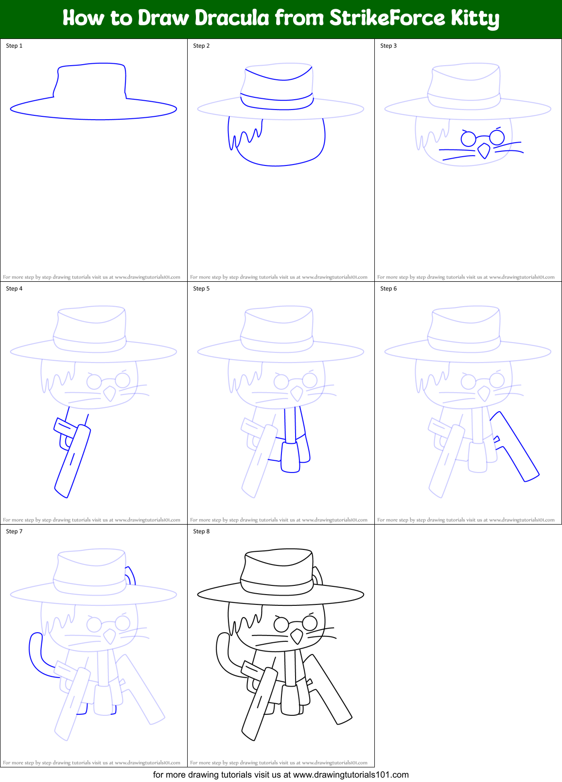 How to Draw Dracula from StrikeForce Kitty Printable Step by Step