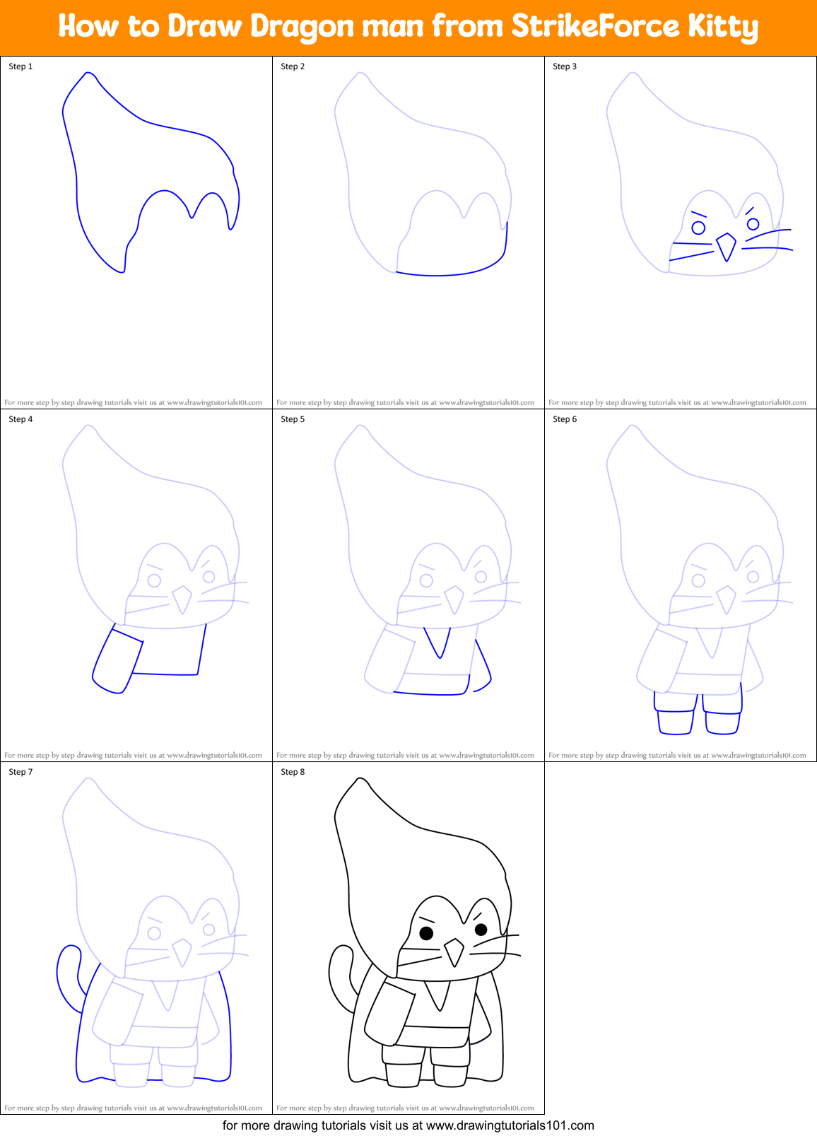 How to Draw Dragon man from StrikeForce Kitty Printable Step by Step