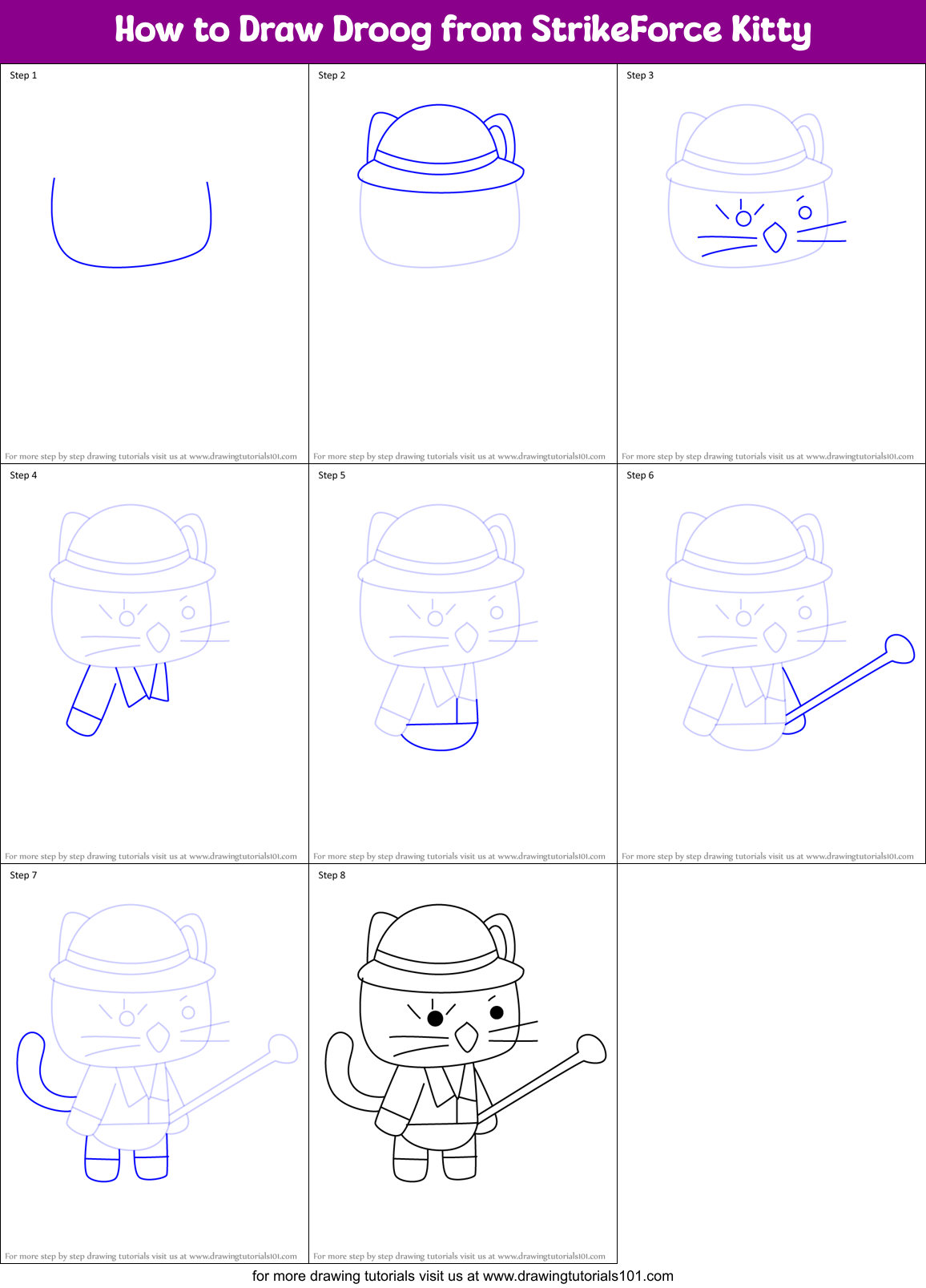 How to Draw Droog from StrikeForce Kitty Printable Step by Step