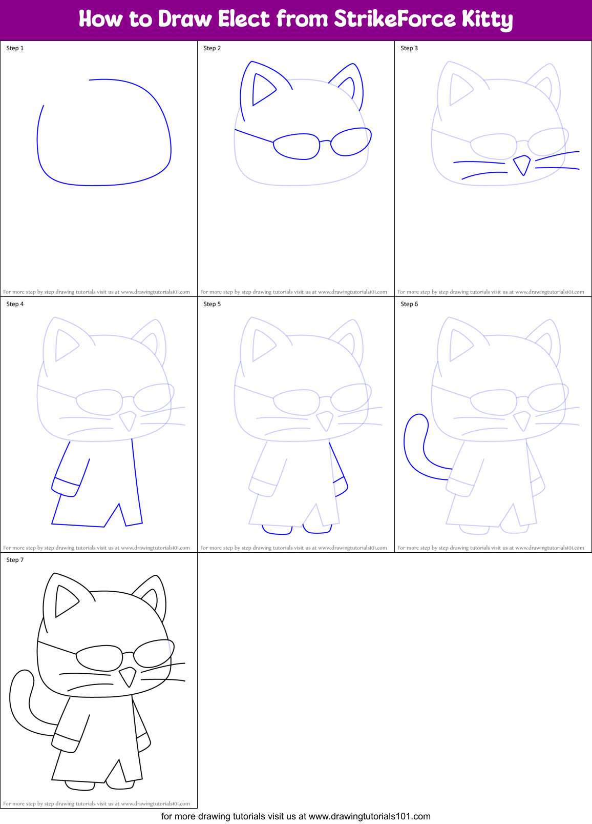 How to Draw Elect from StrikeForce Kitty Printable Step by Step