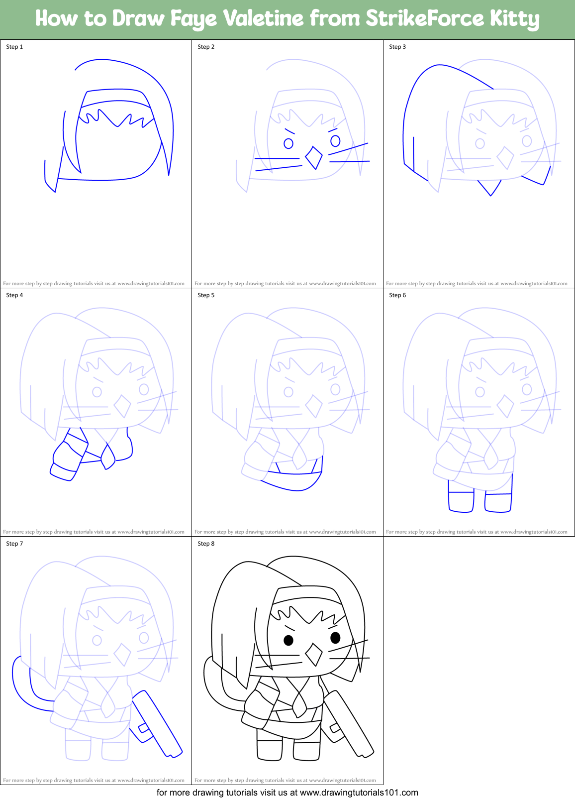 How to Draw Faye Valetine from StrikeForce Kitty Printable Step by Step