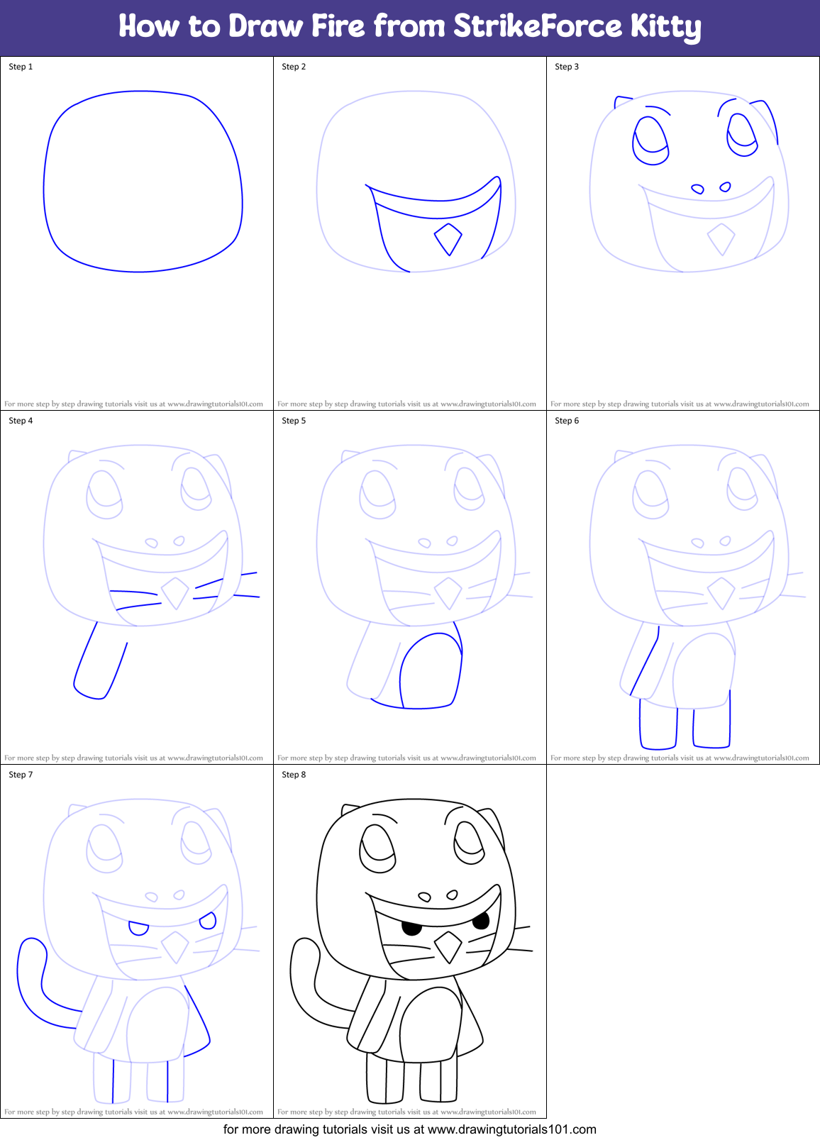 How to Draw Fire from StrikeForce Kitty Printable Step by Step