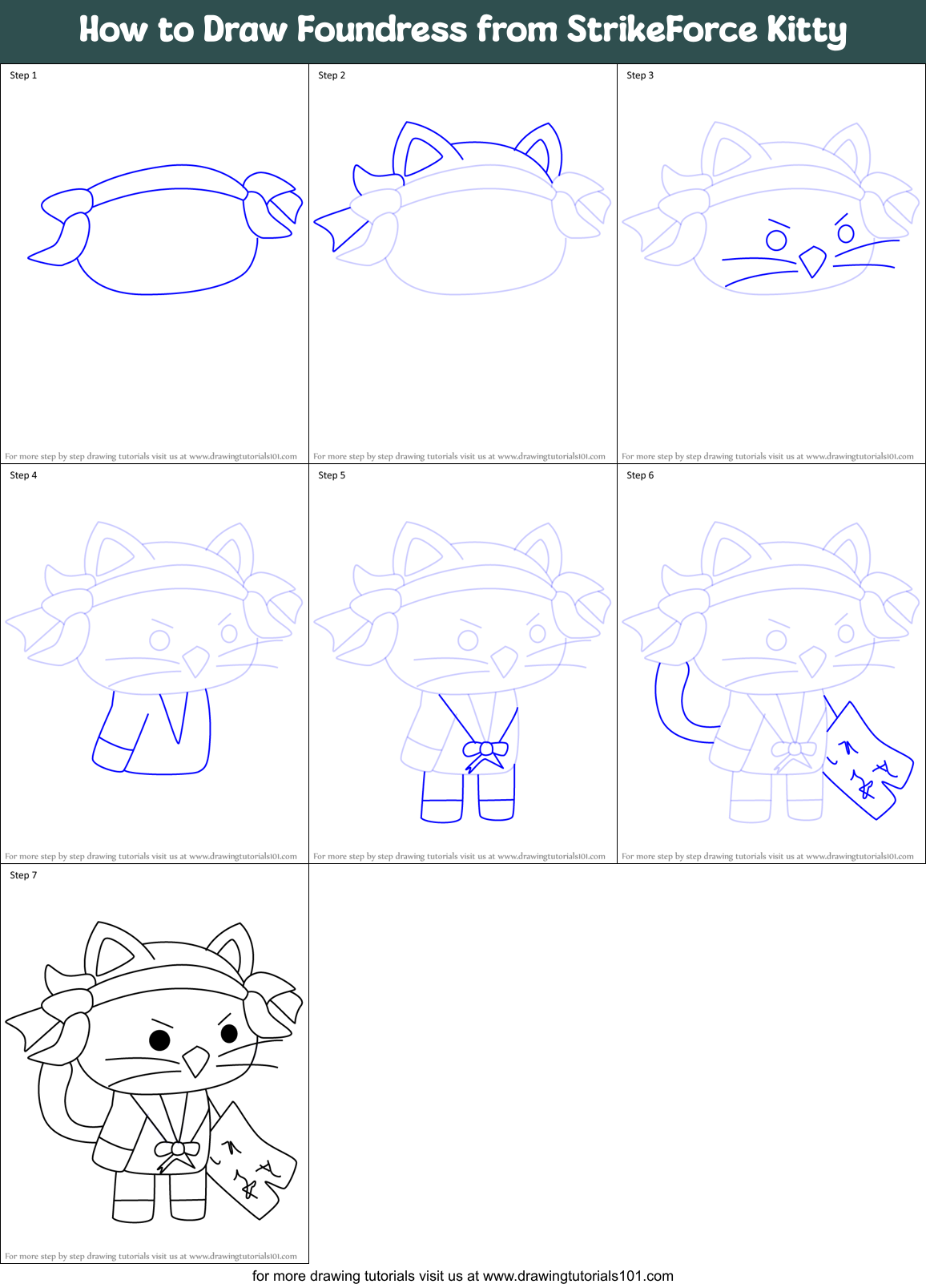 How to Draw Foundress from StrikeForce Kitty Printable Step by Step