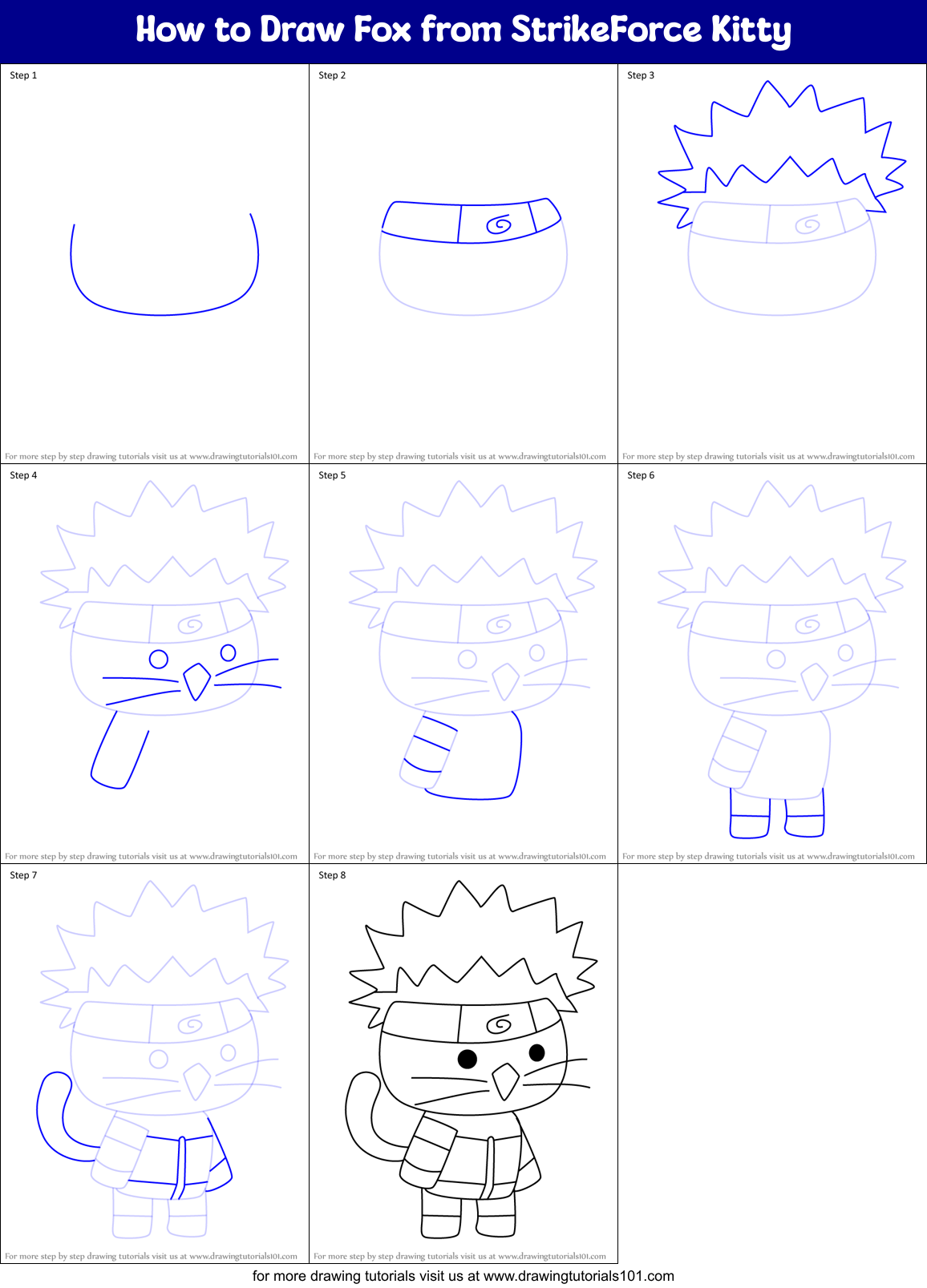 How to Draw Fox from StrikeForce Kitty Printable Step by Step