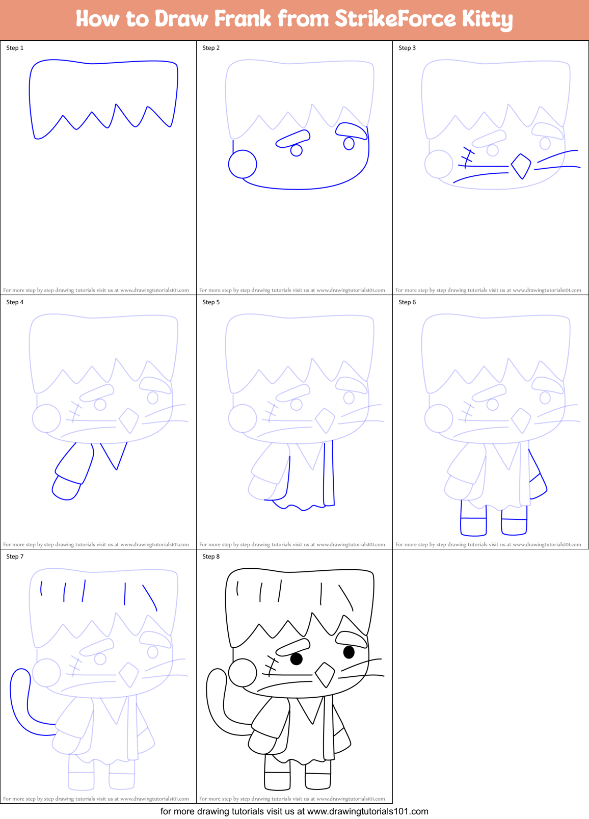 How to Draw Frank from StrikeForce Kitty Printable Step by Step