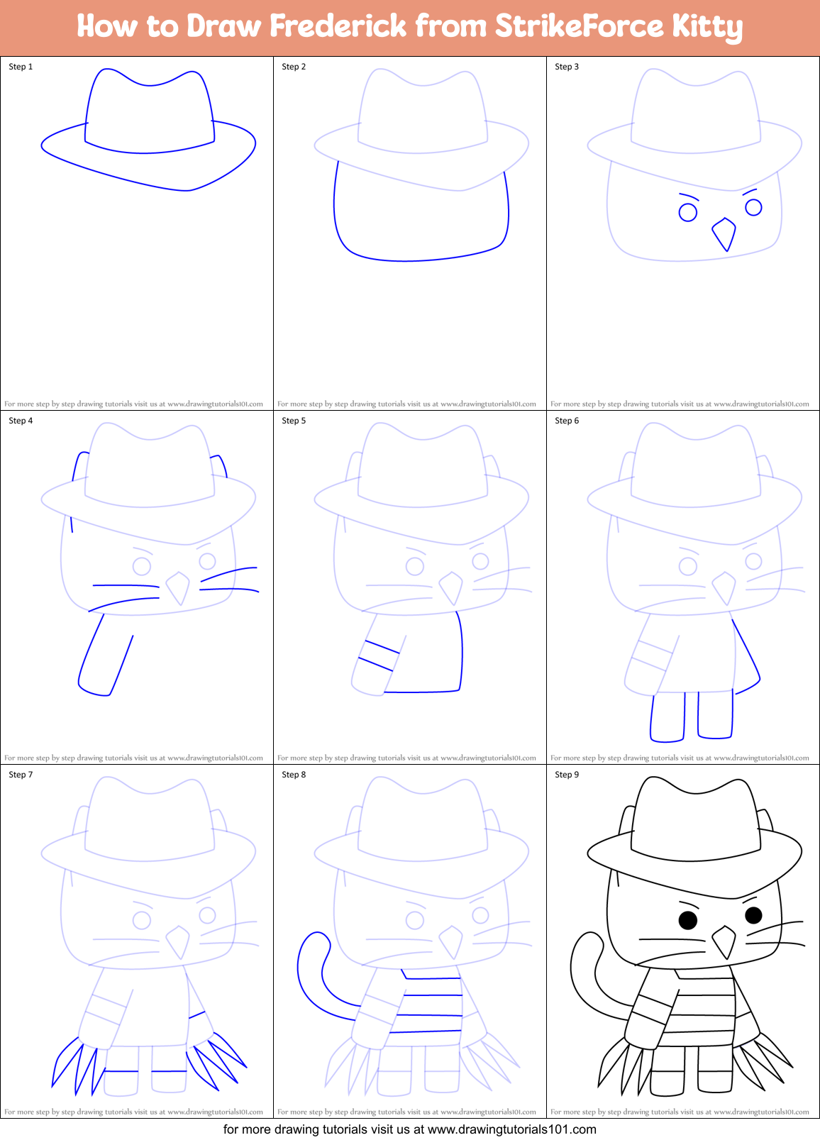 How to Draw Frederick from StrikeForce Kitty Printable Step by Step