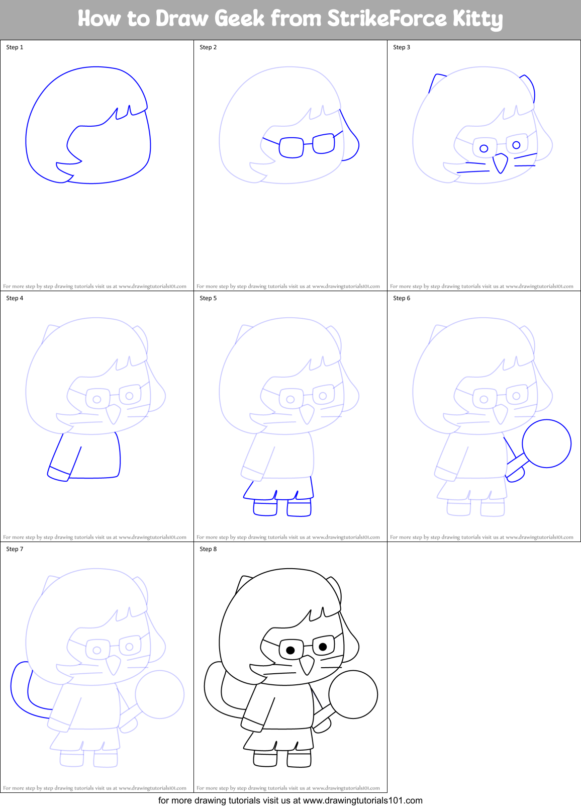 How to Draw Geek from StrikeForce Kitty Printable Step by Step