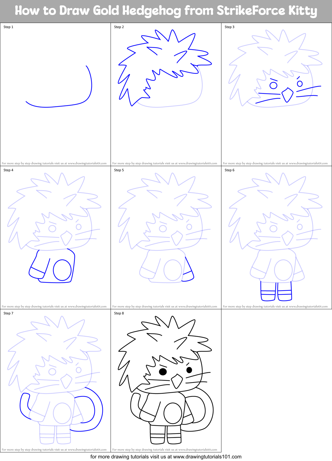 How to Draw Gold Hedgehog from StrikeForce Kitty Printable Step by Step