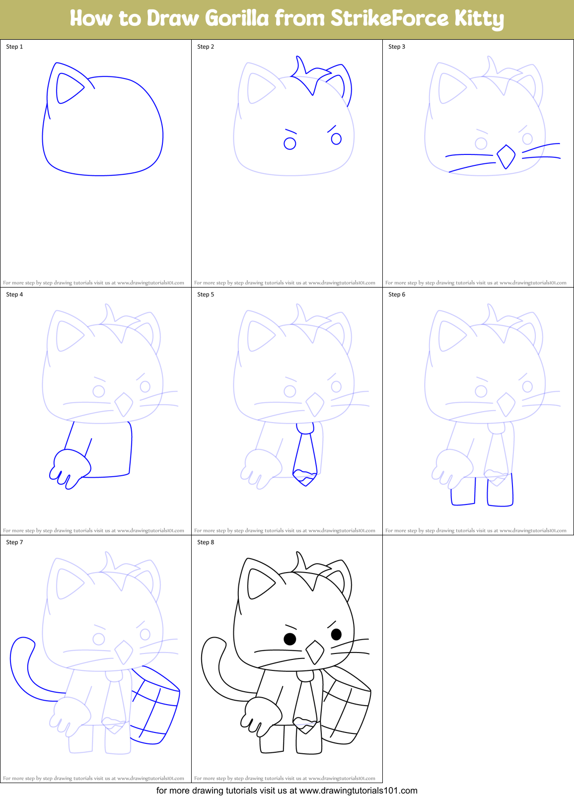 How to Draw Gorilla from StrikeForce Kitty Printable Step by Step