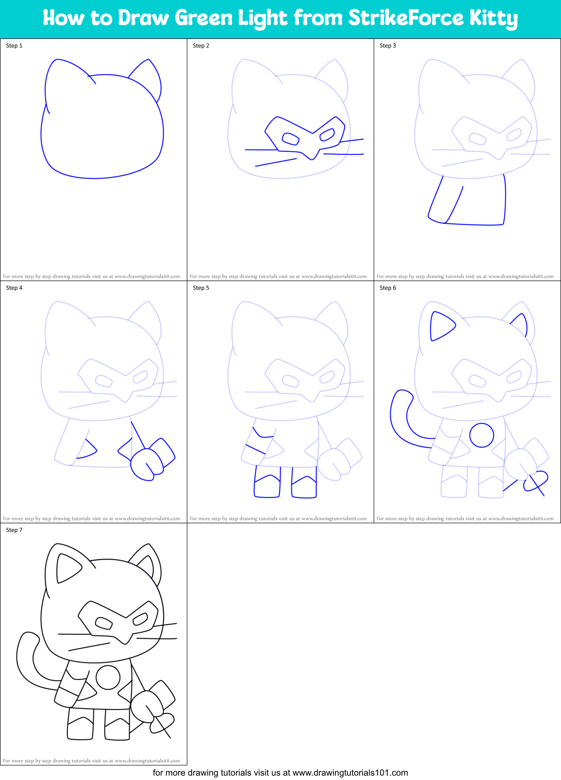 How to Draw Green Light from StrikeForce Kitty Printable Step by Step