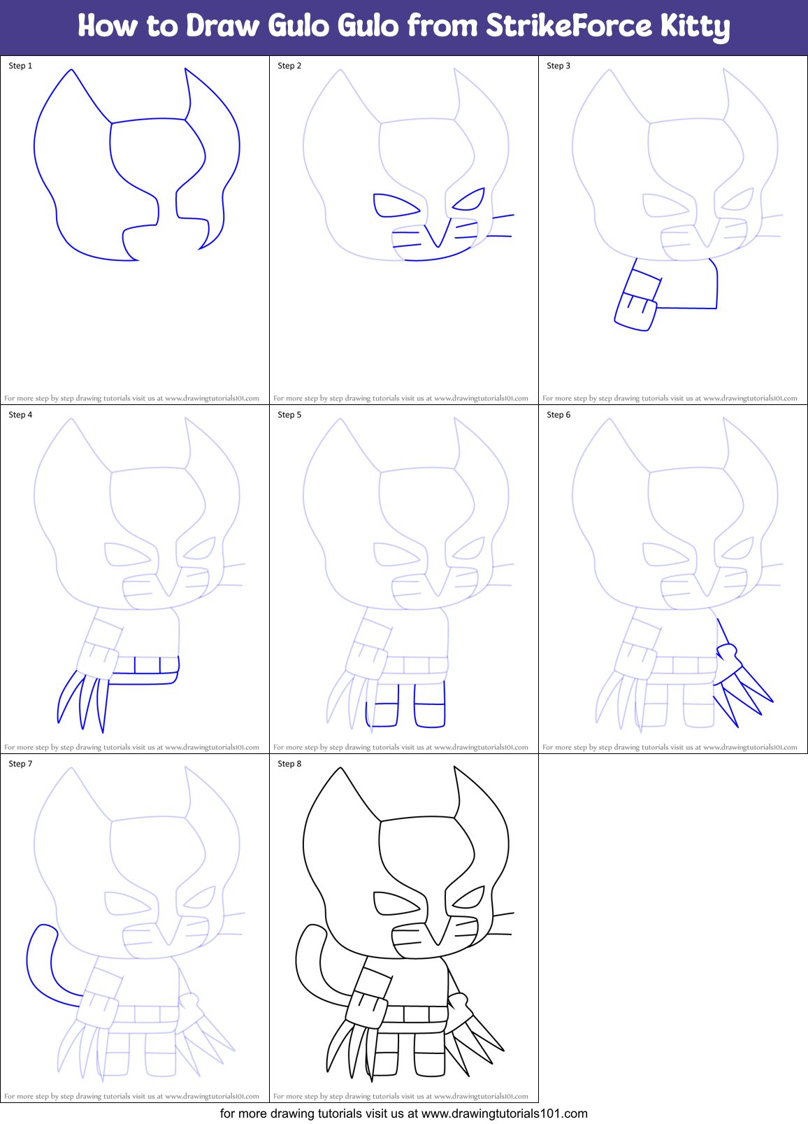 How to Draw Gulo Gulo from StrikeForce Kitty Printable Step by Step