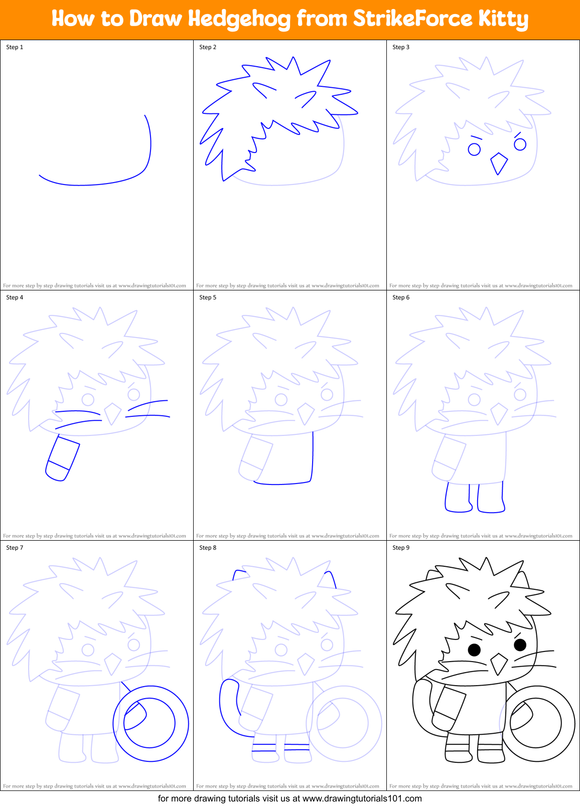 How to Draw Hedgehog from StrikeForce Kitty Printable Step by Step