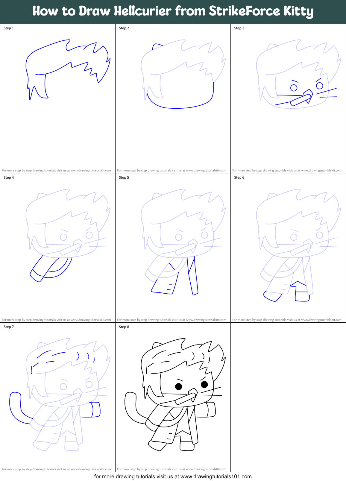 How to Draw Hellcurier from StrikeForce Kitty Printable Step by Step