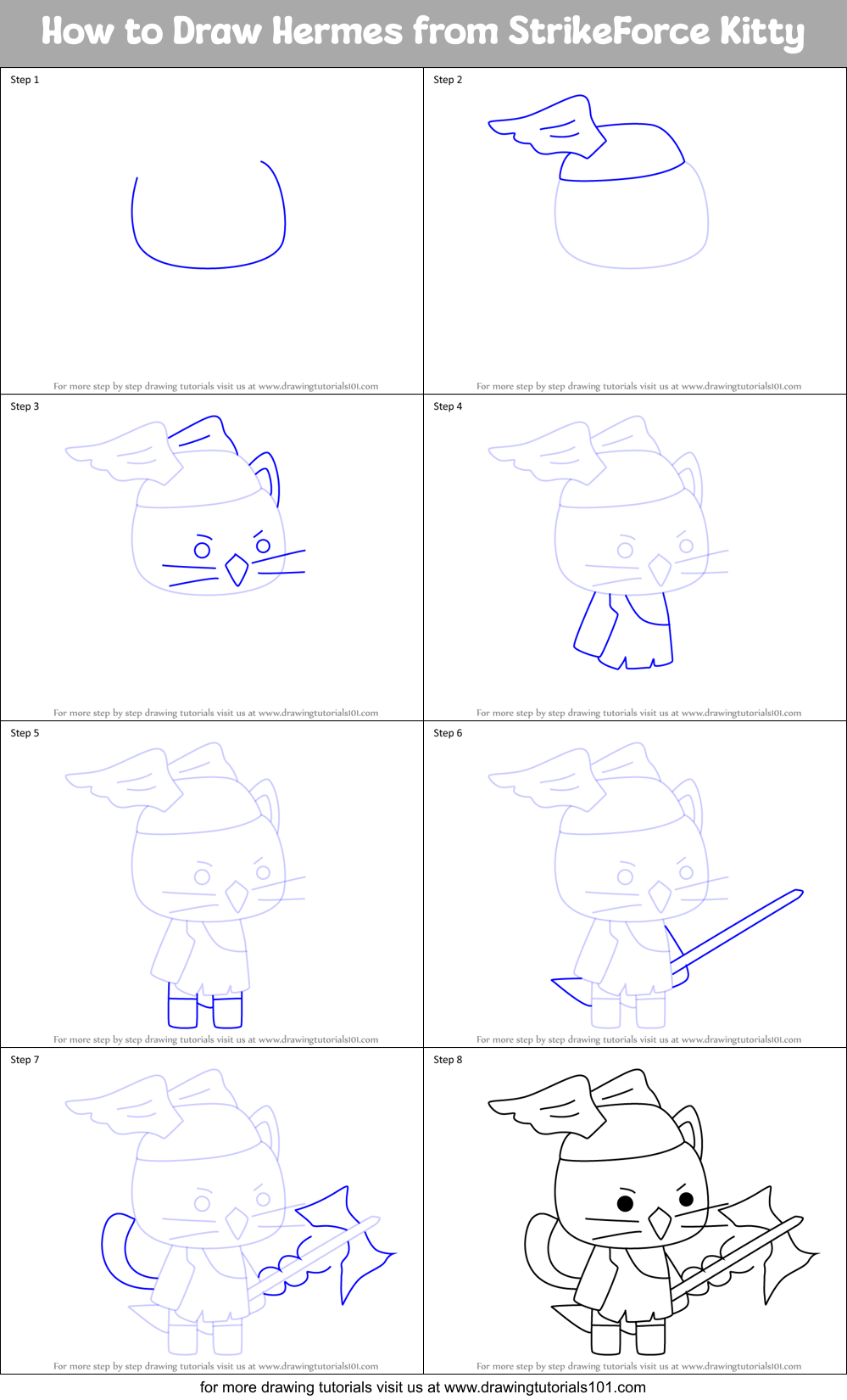 How to Draw Hermes from StrikeForce Kitty Printable Step by Step