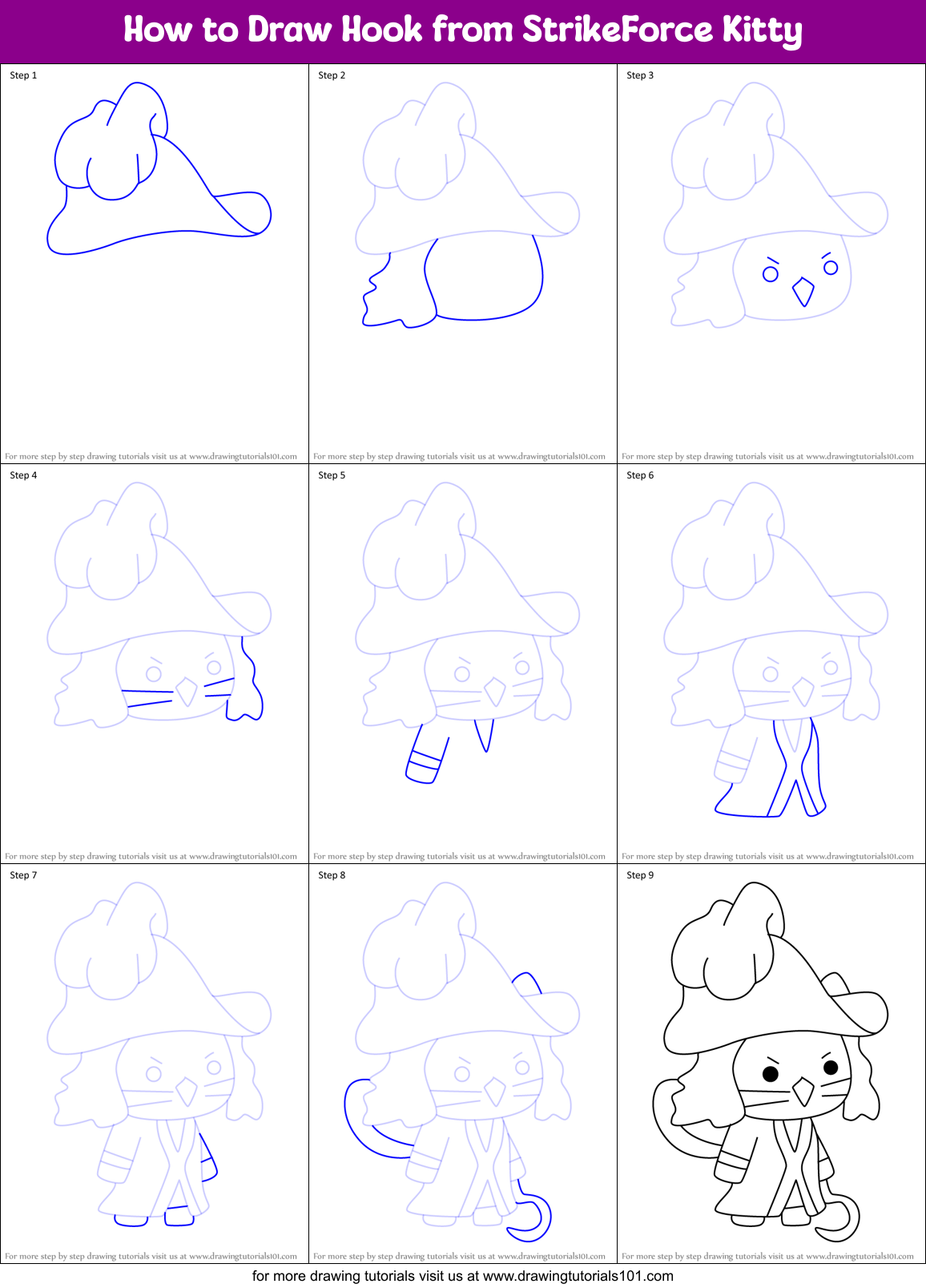 How to Draw Hook from StrikeForce Kitty Printable Step by Step