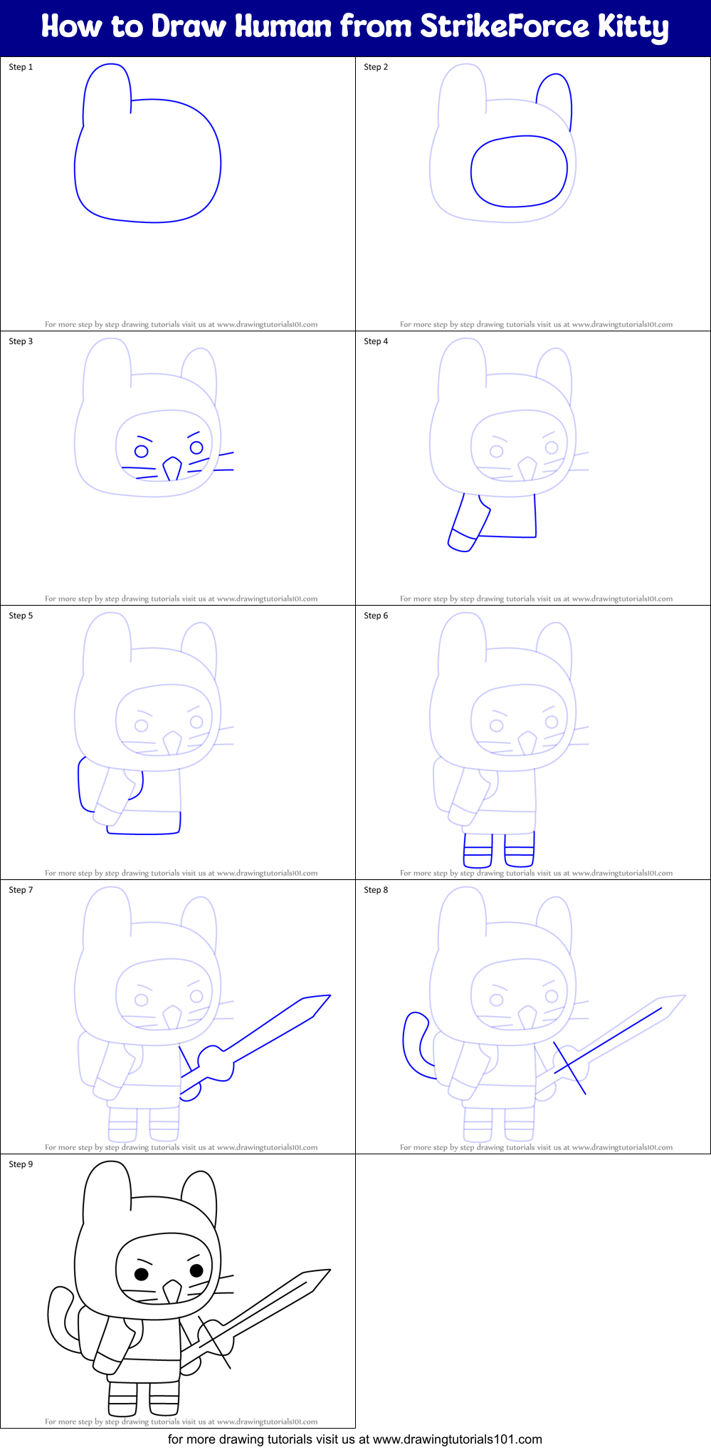 How to Draw Human from StrikeForce Kitty Printable Step by Step