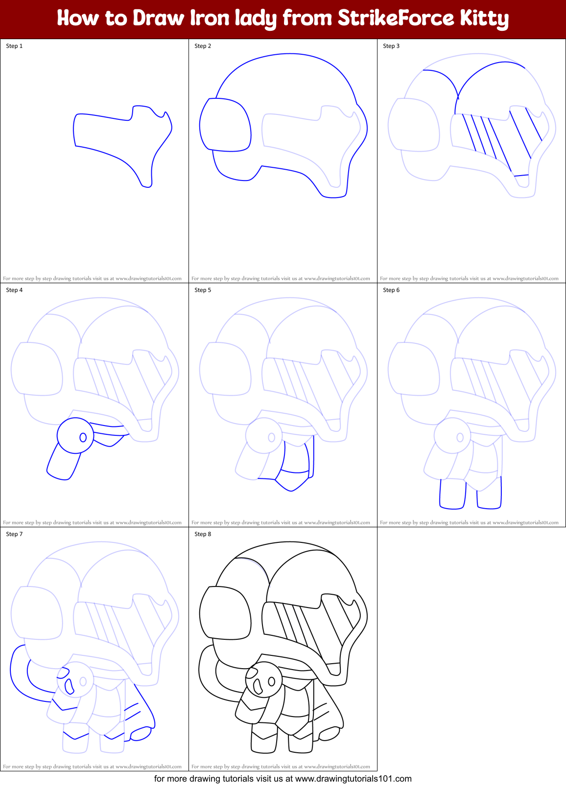 How to Draw Iron lady from StrikeForce Kitty Printable Step by Step