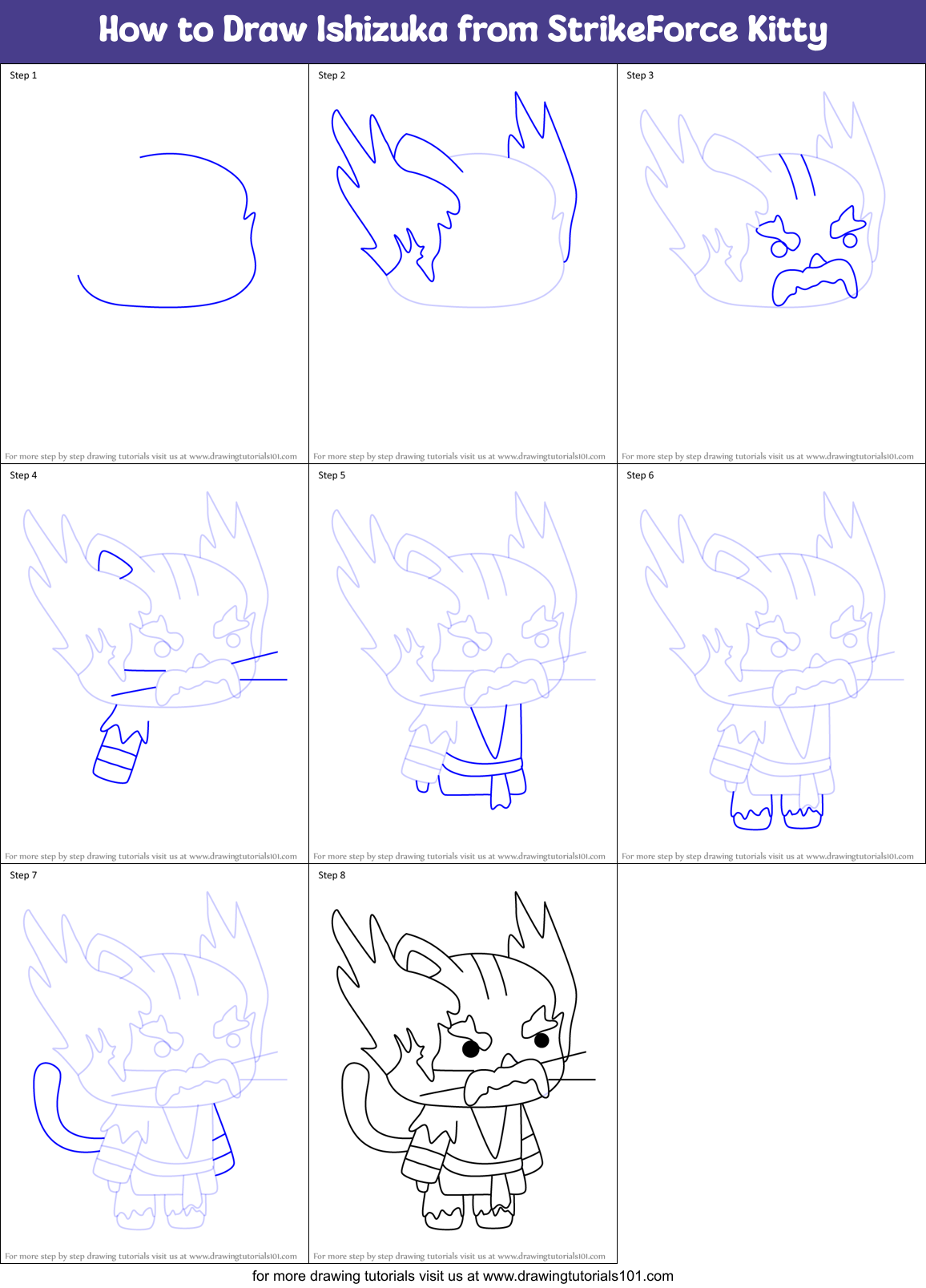How to Draw Ishizuka from StrikeForce Kitty Printable Step by Step