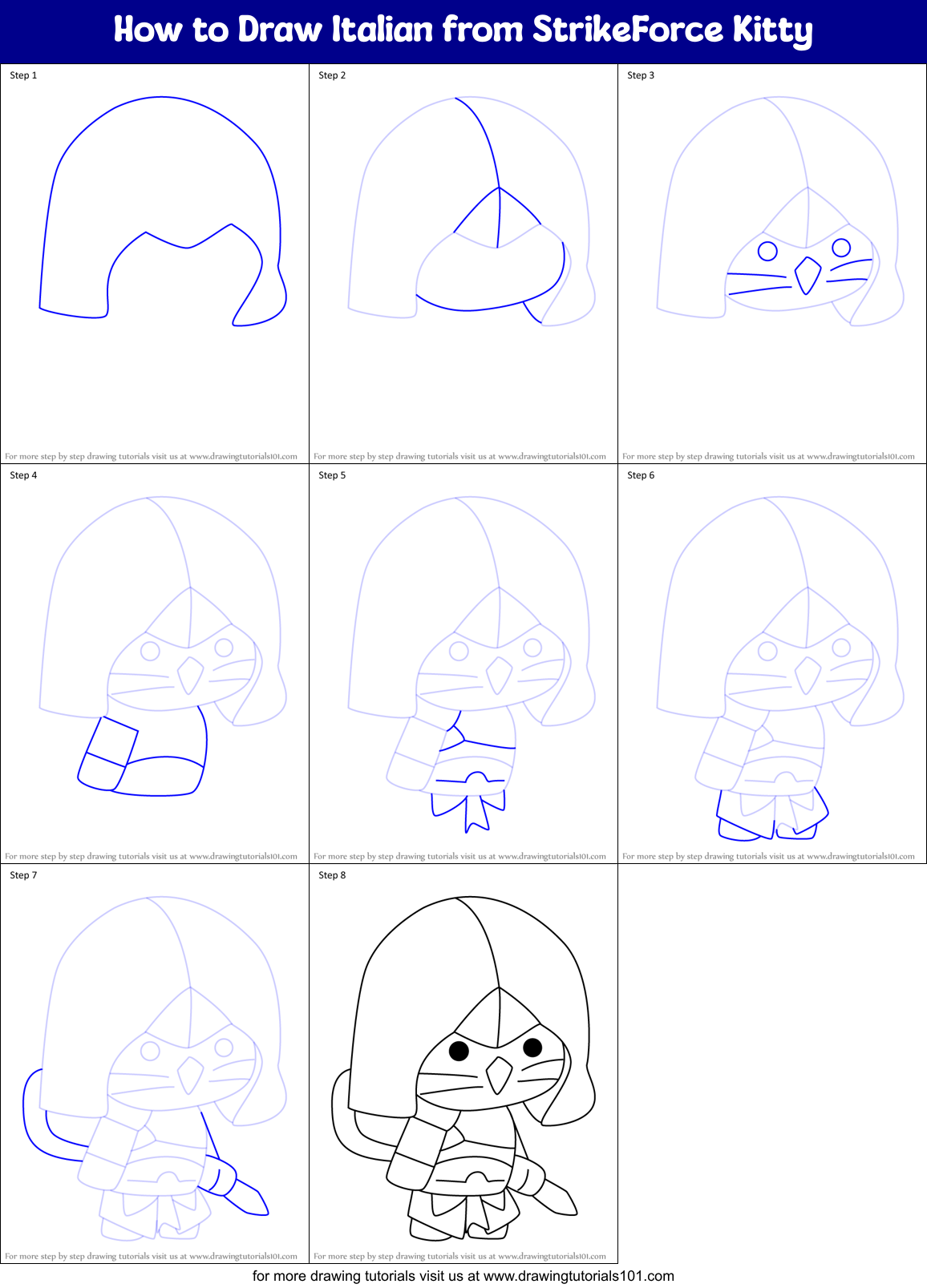 How to Draw Italian from StrikeForce Kitty Printable Step by Step