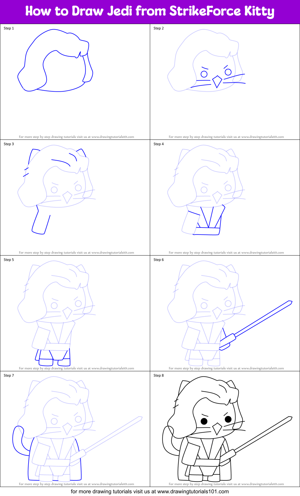 How to Draw Jedi from StrikeForce Kitty Printable Step by Step