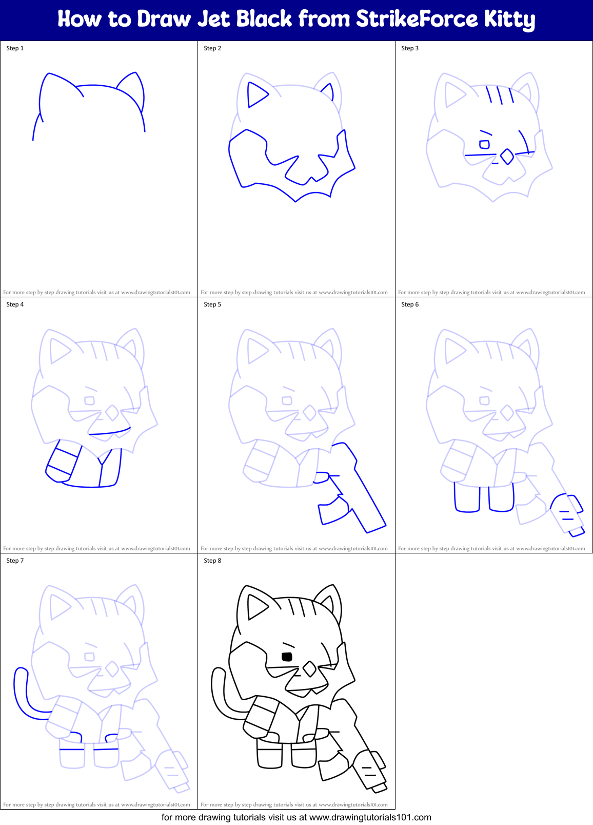 How to Draw Jet Black from StrikeForce Kitty Printable Step by Step
