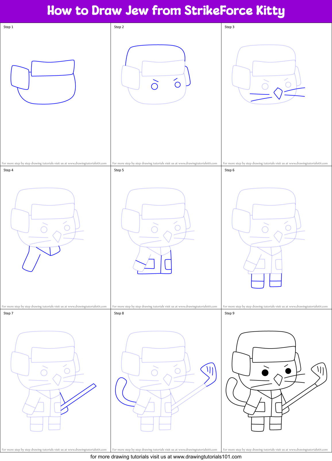 How to Draw Jew from StrikeForce Kitty Printable Step by Step