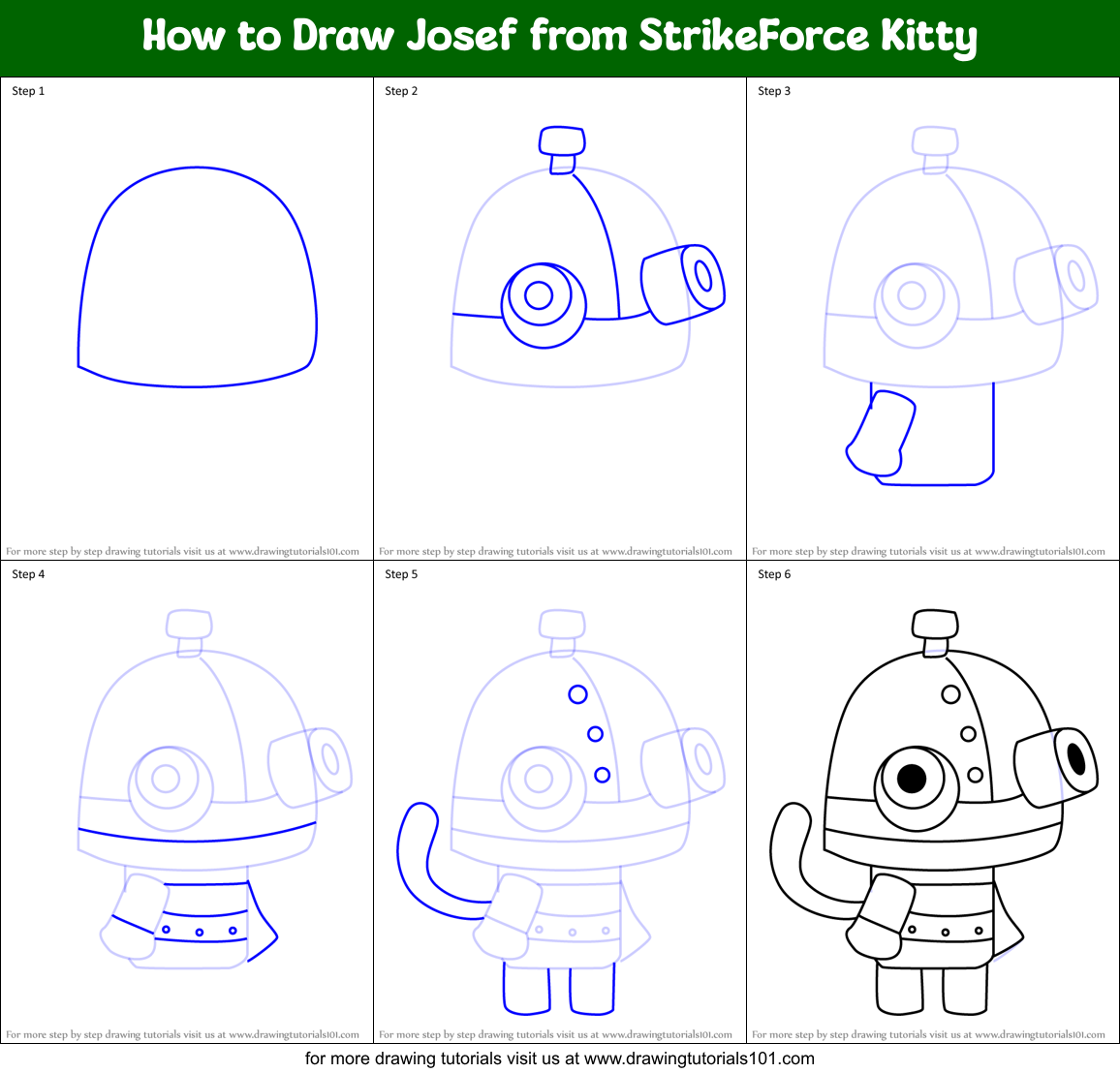 How to Draw Josef from StrikeForce Kitty Printable Step by Step