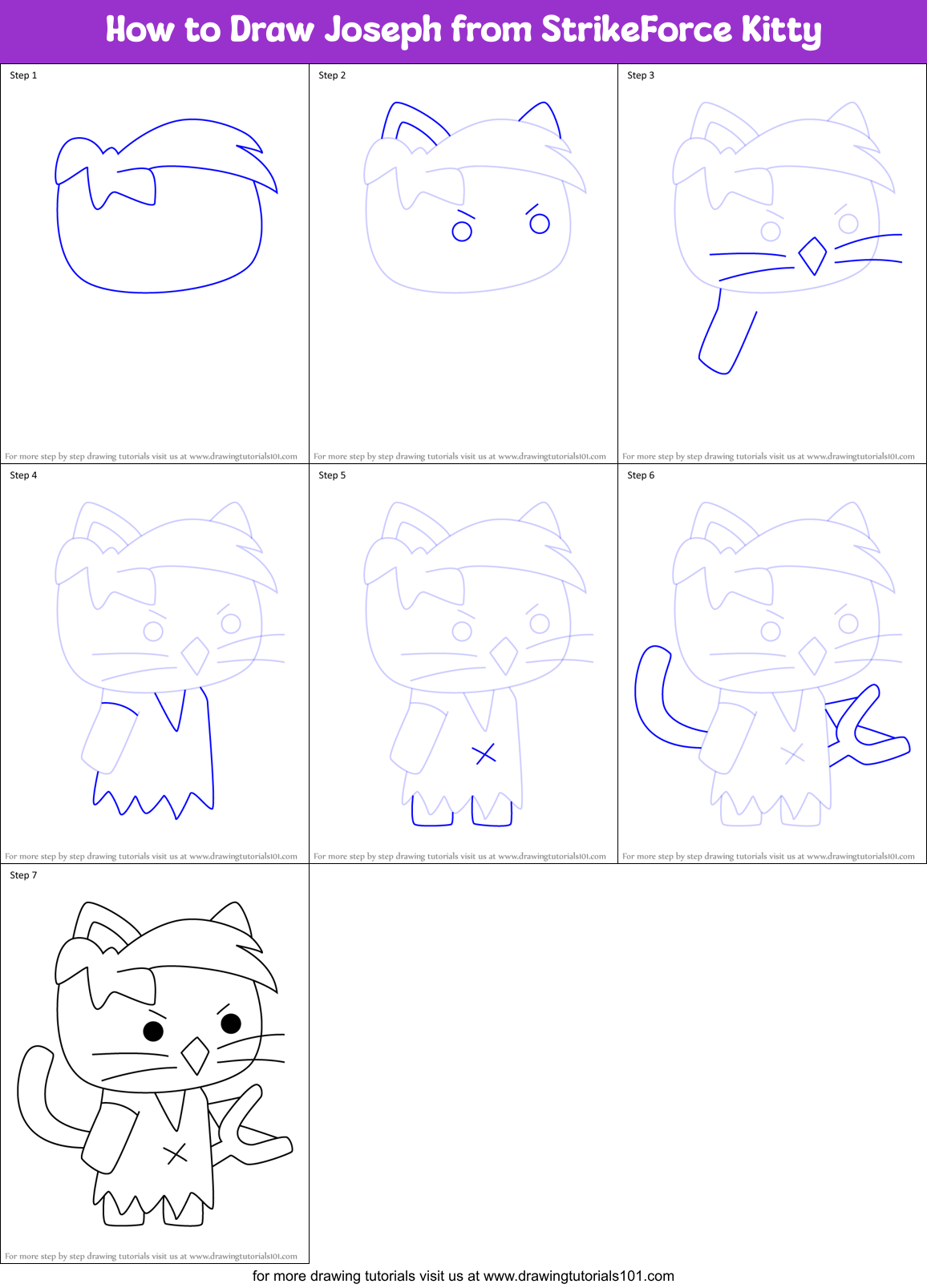How to Draw Joseph from StrikeForce Kitty Printable Step by Step