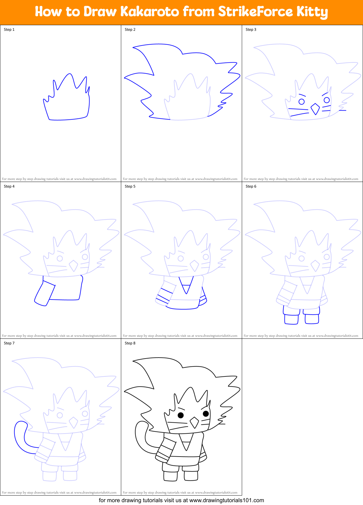 How to Draw Kakaroto from StrikeForce Kitty Printable Step by Step