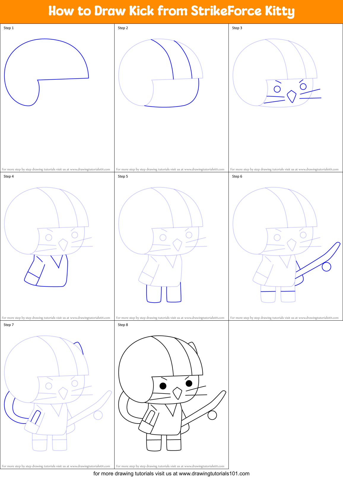 How to Draw Kick from StrikeForce Kitty Printable Step by Step