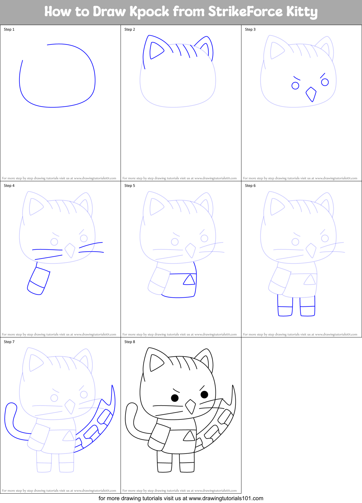 How to Draw Kpock from StrikeForce Kitty Printable Step by Step