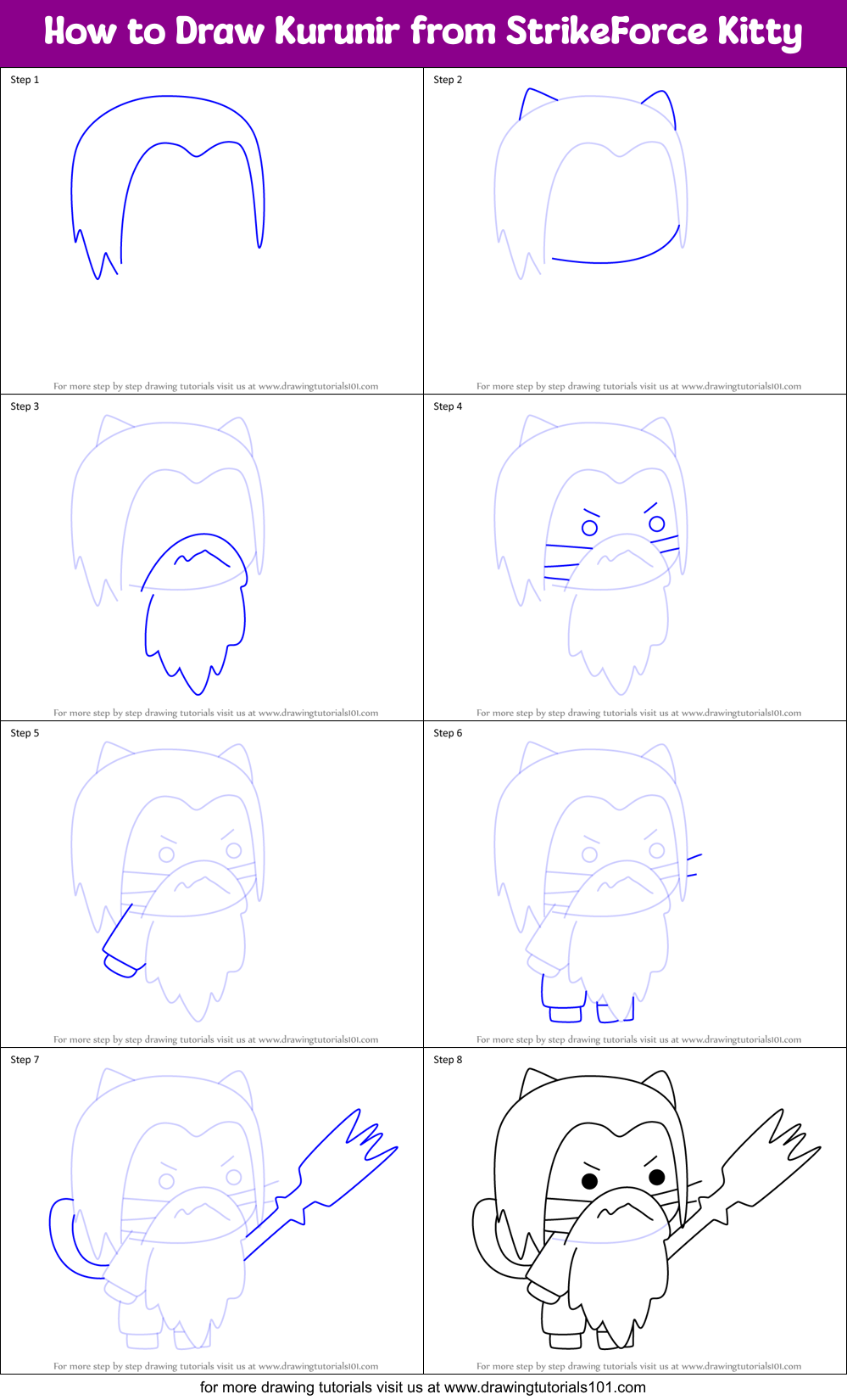 How to Draw Kurunir from StrikeForce Kitty Printable Step by Step