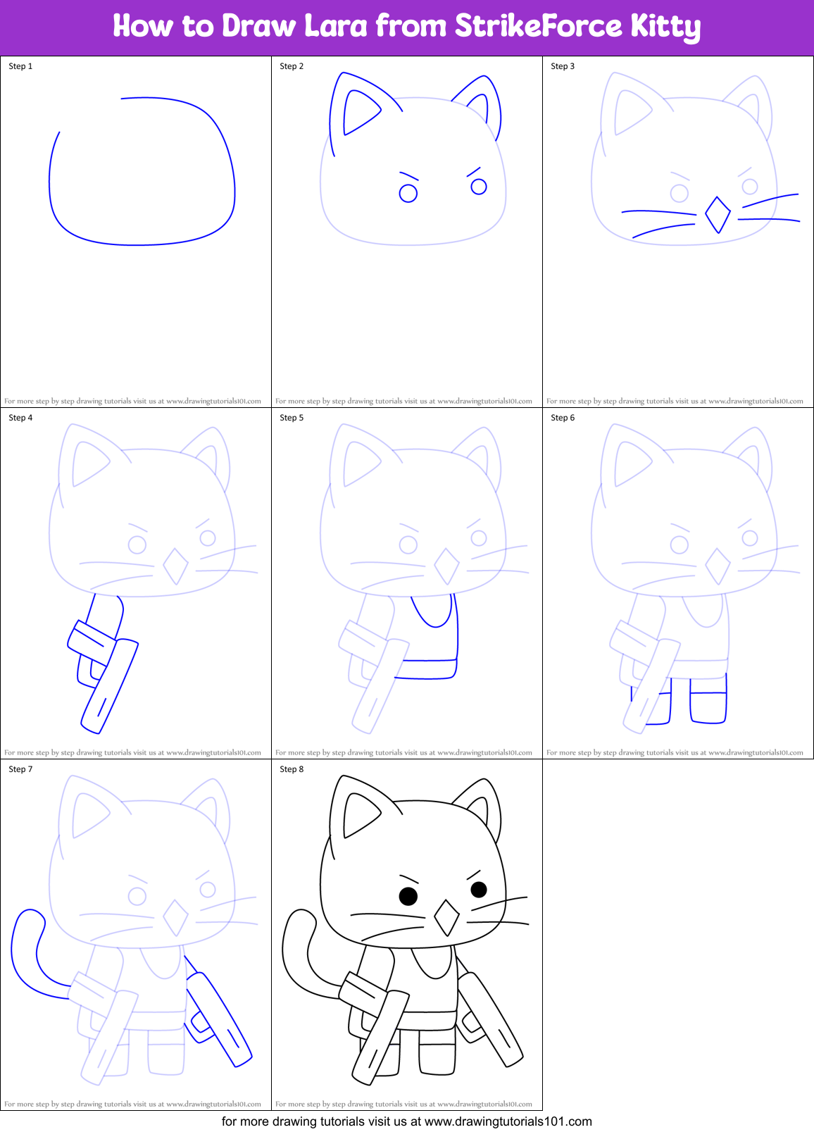 How to Draw Lara from StrikeForce Kitty Printable Step by Step