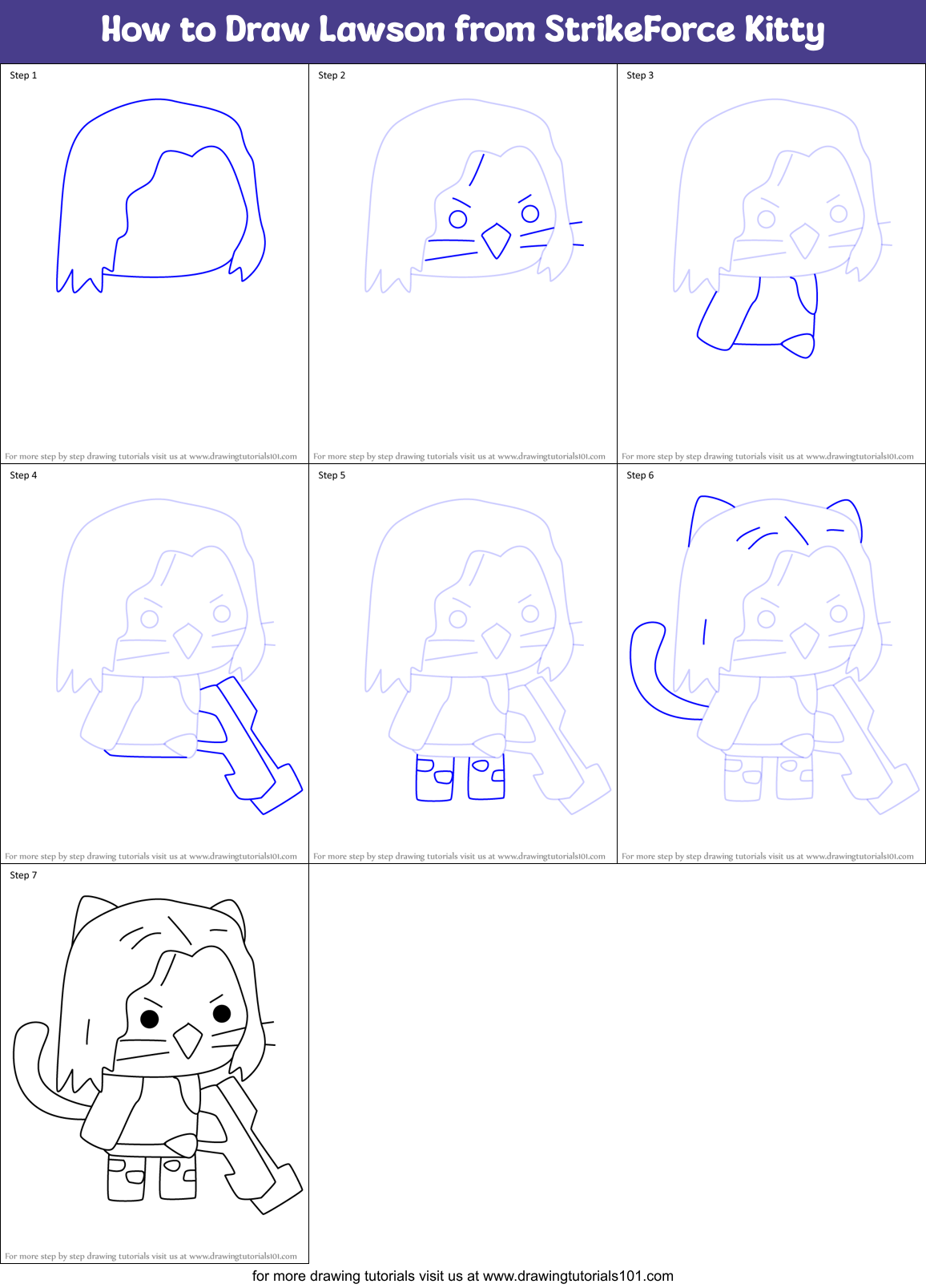 How to Draw Lawson from StrikeForce Kitty Printable Step by Step