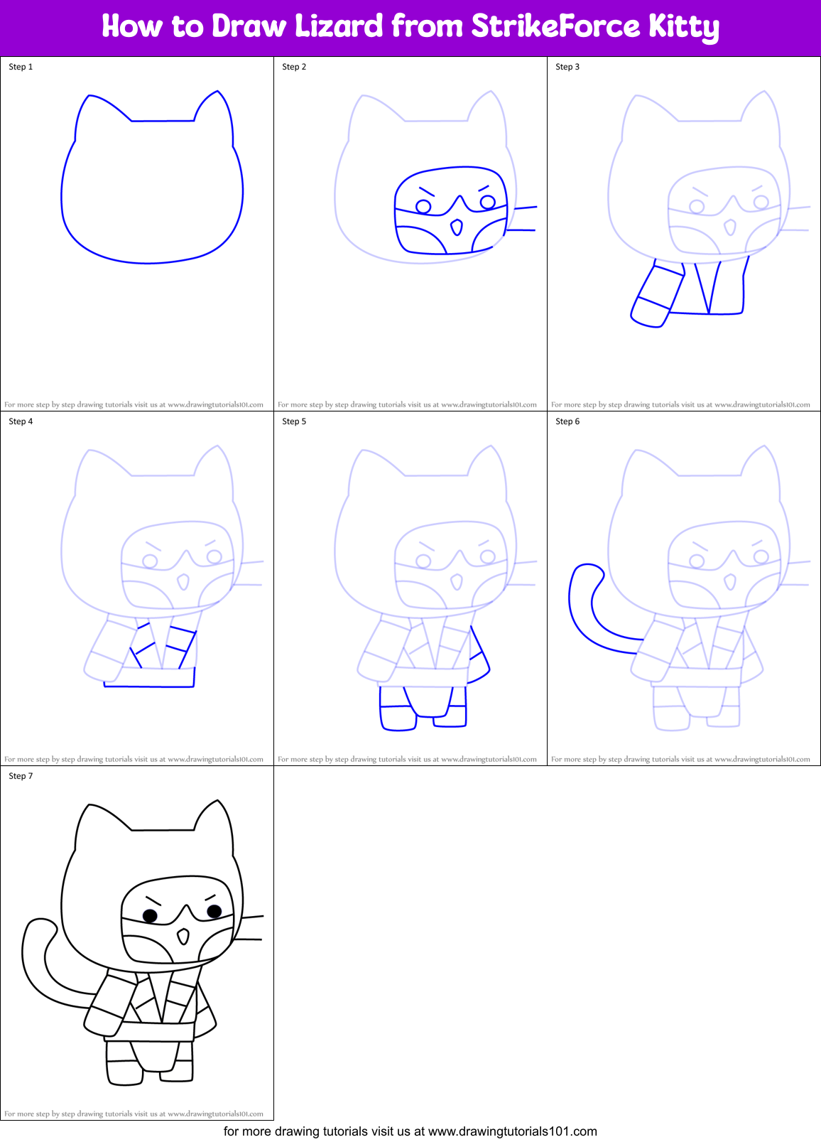 How to Draw Lizard from StrikeForce Kitty Printable Step by Step