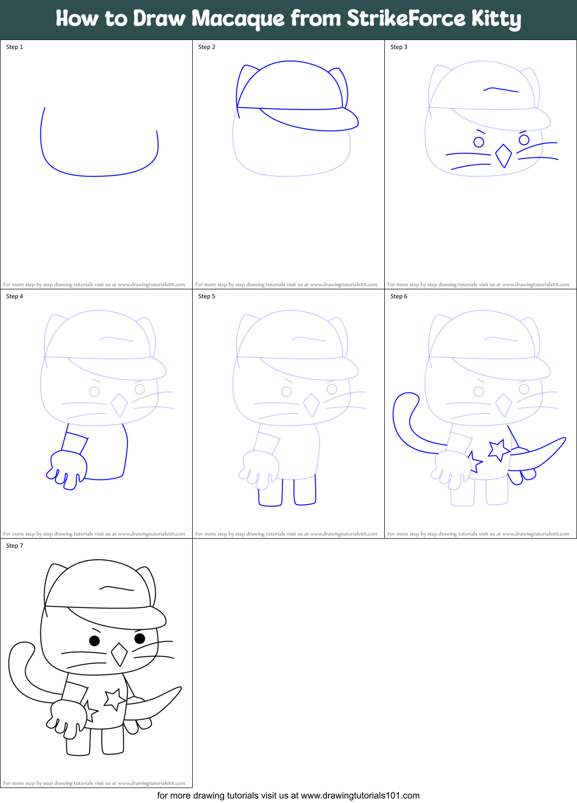 How to Draw Macaque from StrikeForce Kitty Printable Step by Step