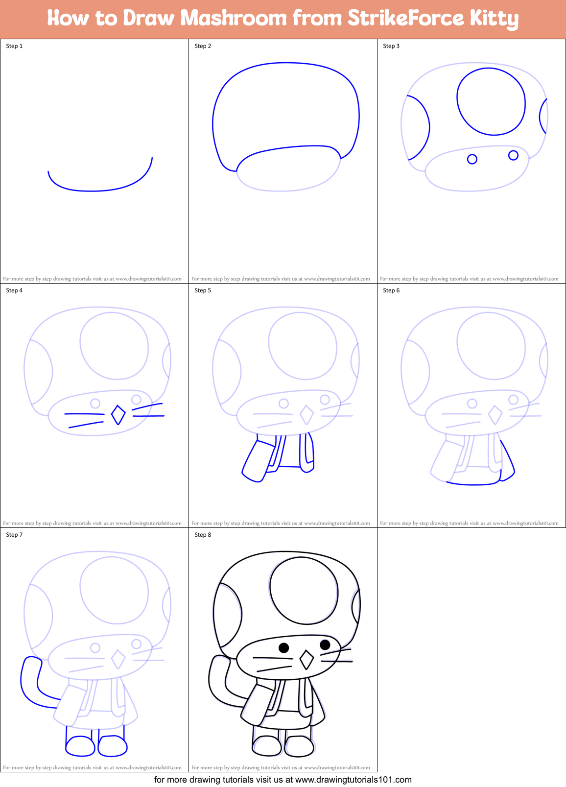 How to Draw Mashroom from StrikeForce Kitty Printable Step by Step